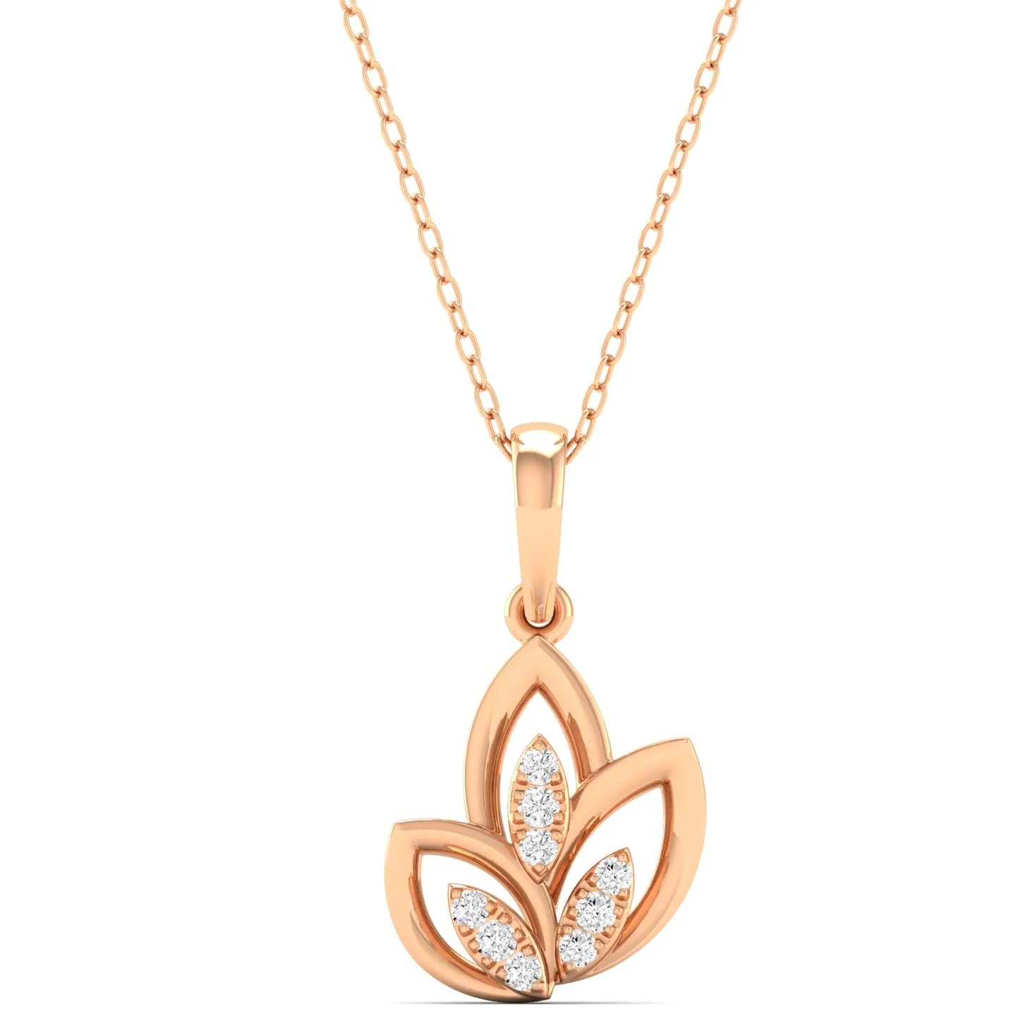 0.07Ct Round Diamond Three Leaf Pendant 9k Solid - Image 4
