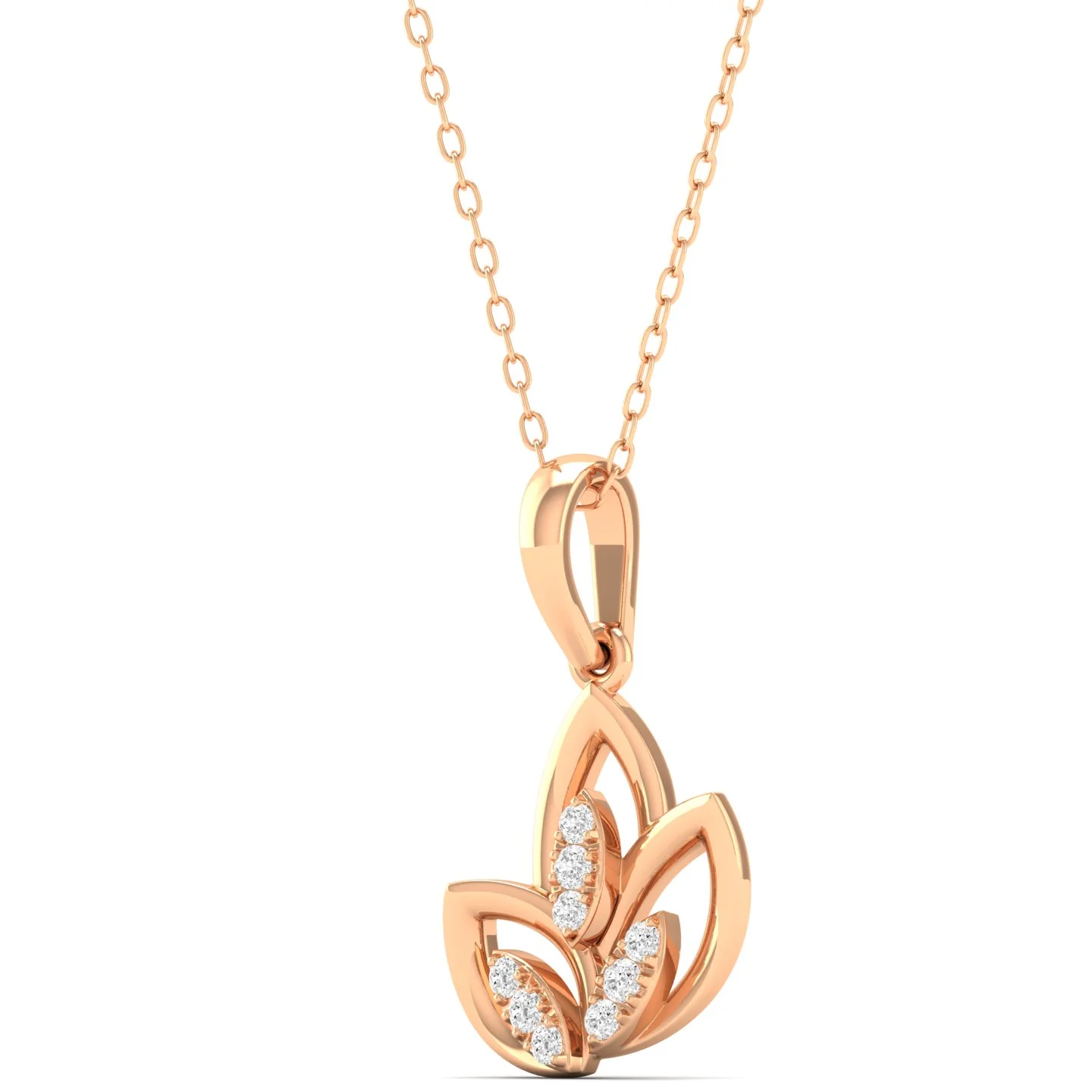 0.07Ct Round Diamond Three Leaf Pendant 9k Solid - Image 6