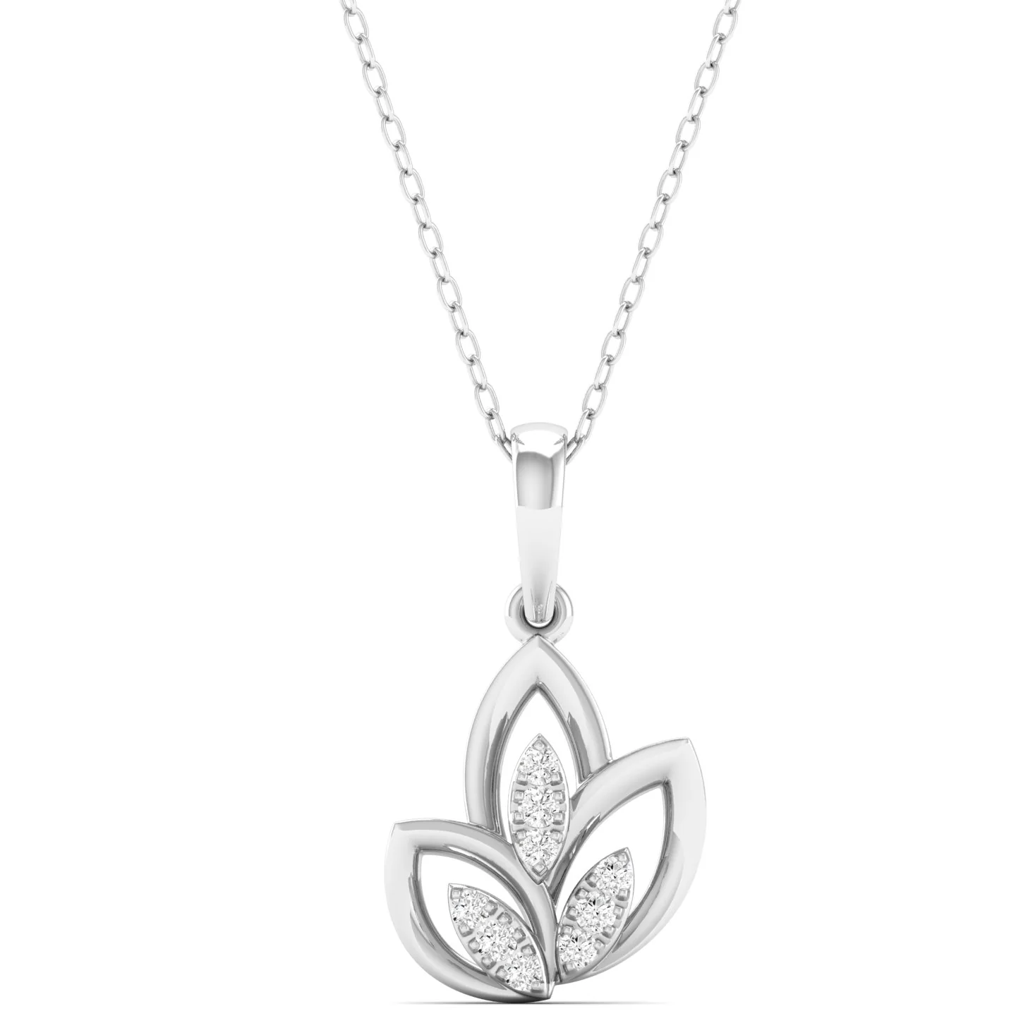 0.07Ct Round Diamond Three Leaf Pendant 9k Solid - Image 7