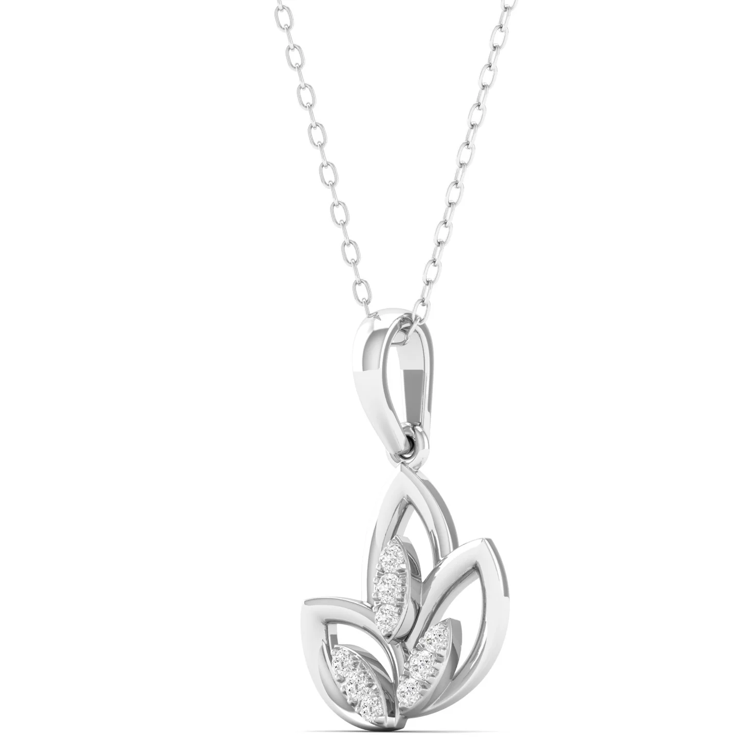 0.07Ct Round Diamond Three Leaf Pendant 9k Solid - Image 9