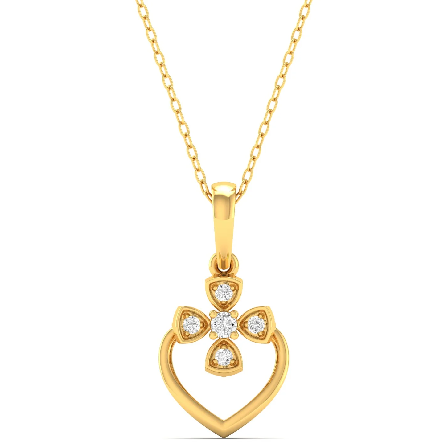 0.06Ct Round Diamond Heart Cross Pendant 9k Solid Gold