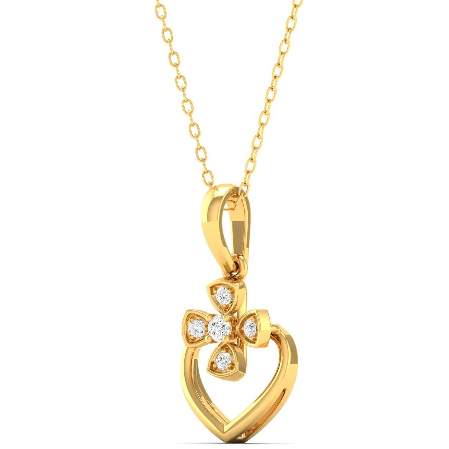0.06Ct Round Diamond Heart Cross Pendant 9k Solid Gold - Image 2