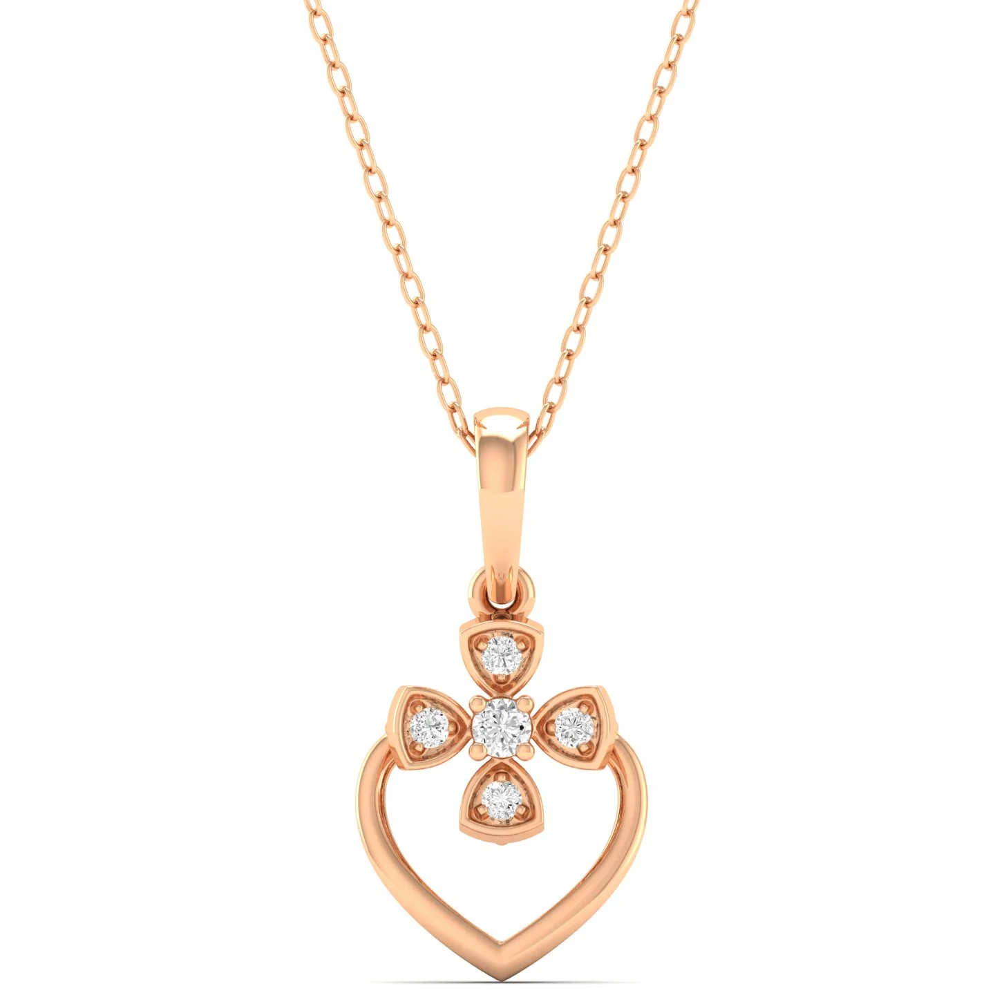 0.06Ct Round Diamond Heart Cross Pendant 9k Solid Gold - Image 4