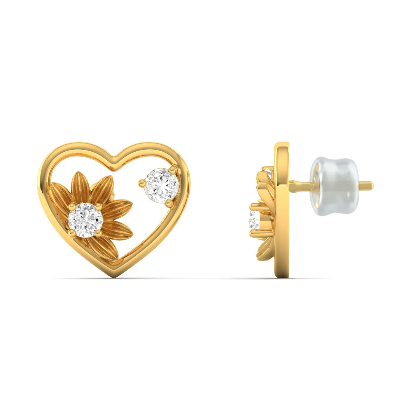0.16 CT Lab Diamond Heart Floral Ear Studs in 9KT Gold | Elegant Everyday Earrings - Image 3
