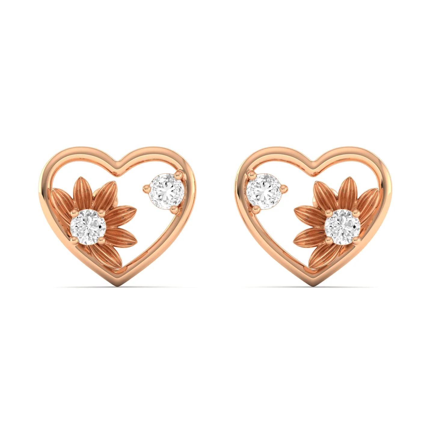0.16 CT Lab Diamond Heart Floral Ear Studs in 9KT Gold | Elegant Everyday Earrings - Image 4