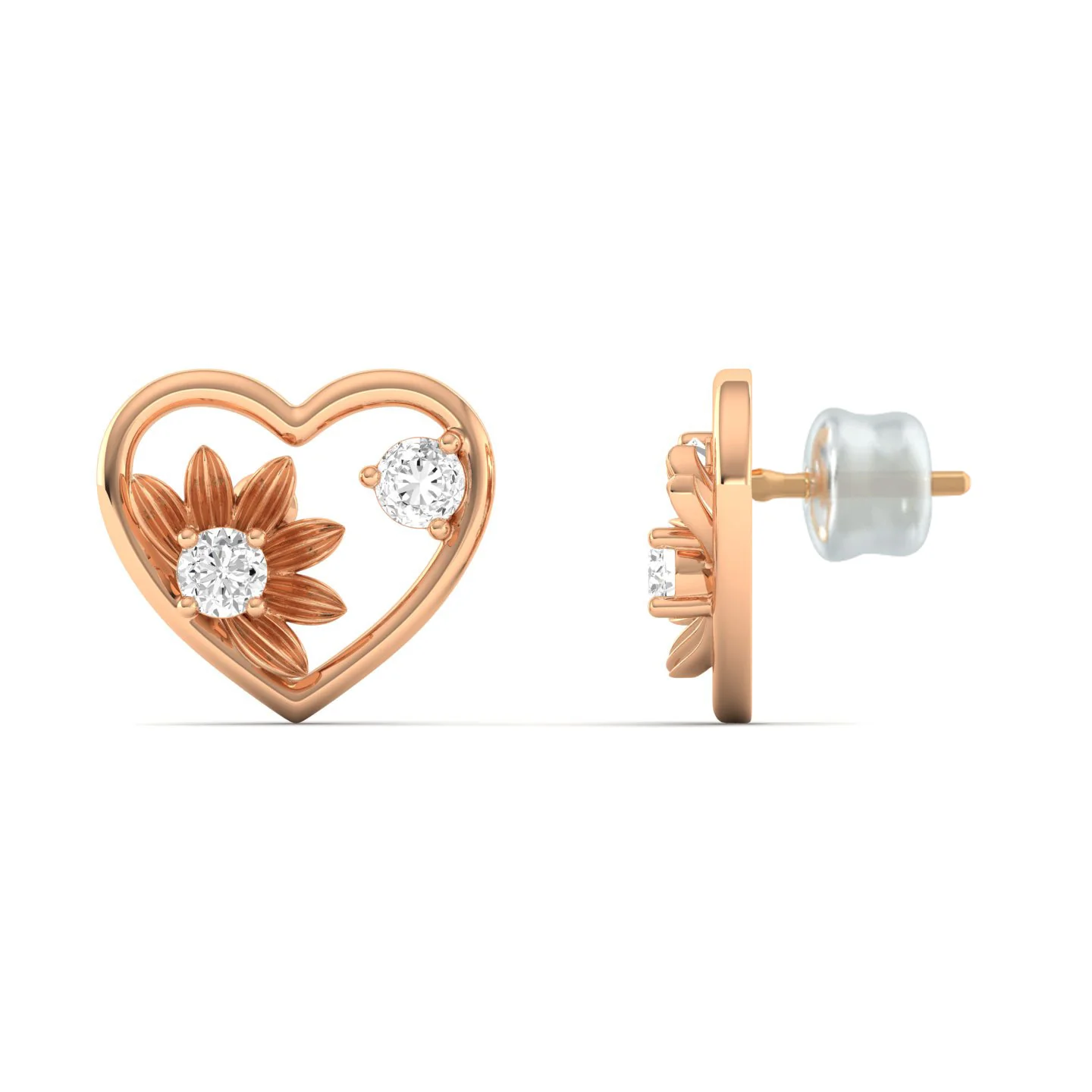 0.16 CT Lab Diamond Heart Floral Ear Studs in 9KT Gold | Elegant Everyday Earrings - Image 5