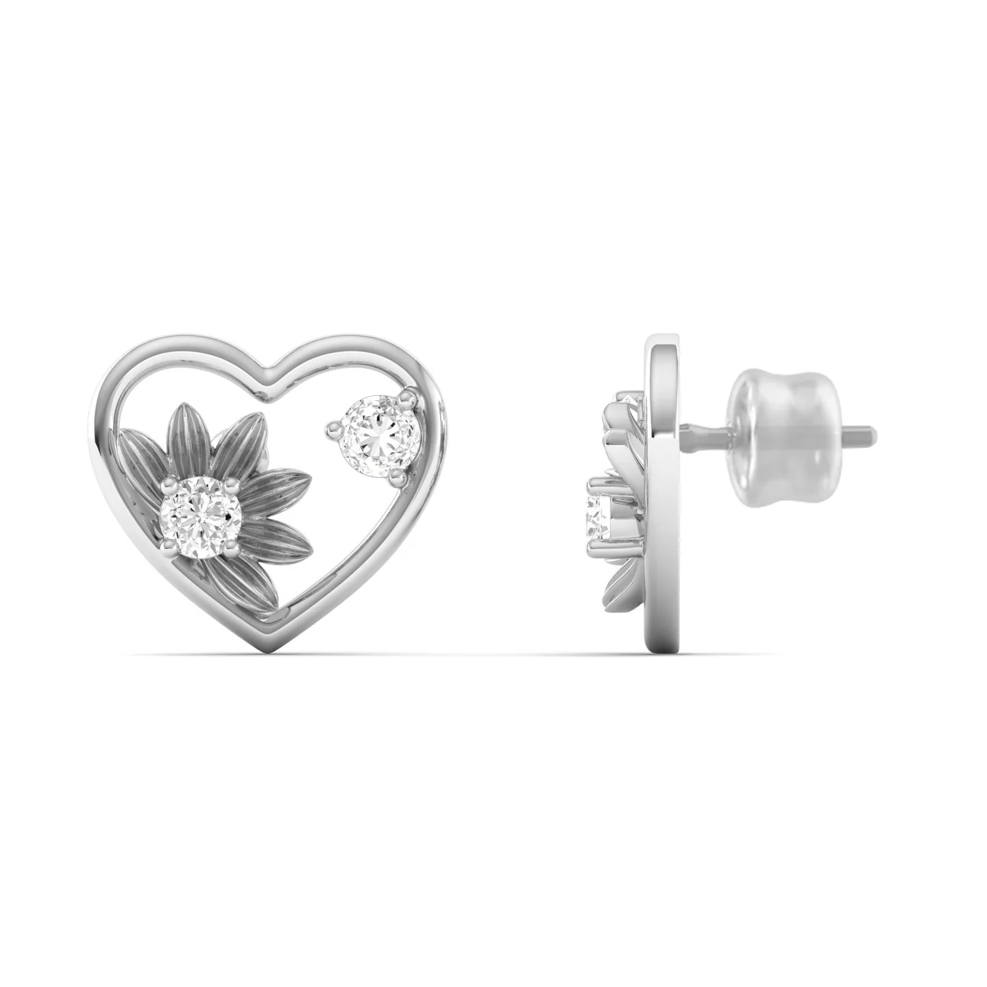 0.16 CT Lab Diamond Heart Floral Ear Studs in 9KT Gold | Elegant Everyday Earrings - Image 7