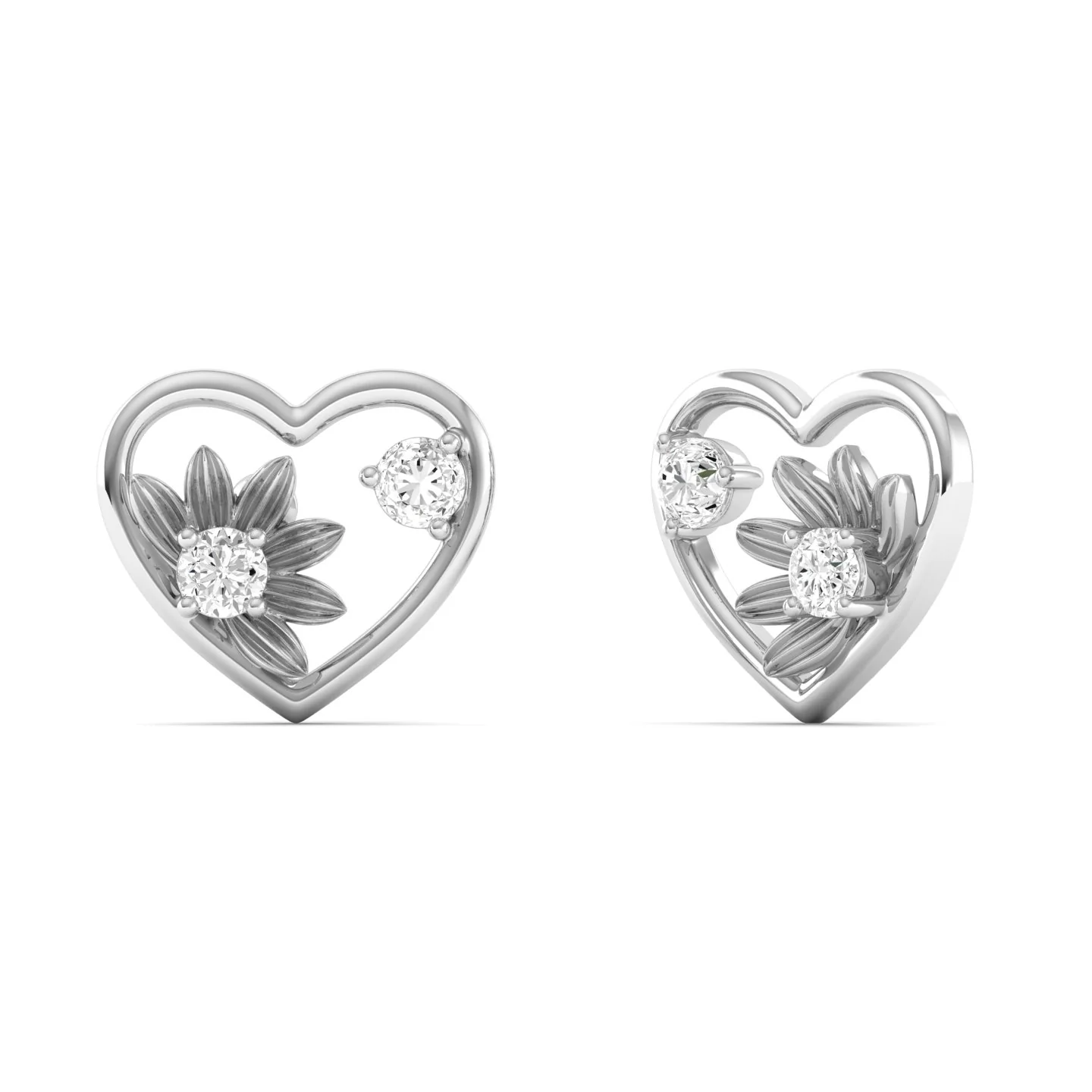 0.16 CT Lab Diamond Heart Floral Ear Studs in 9KT Gold | Elegant Everyday Earrings - Image 8