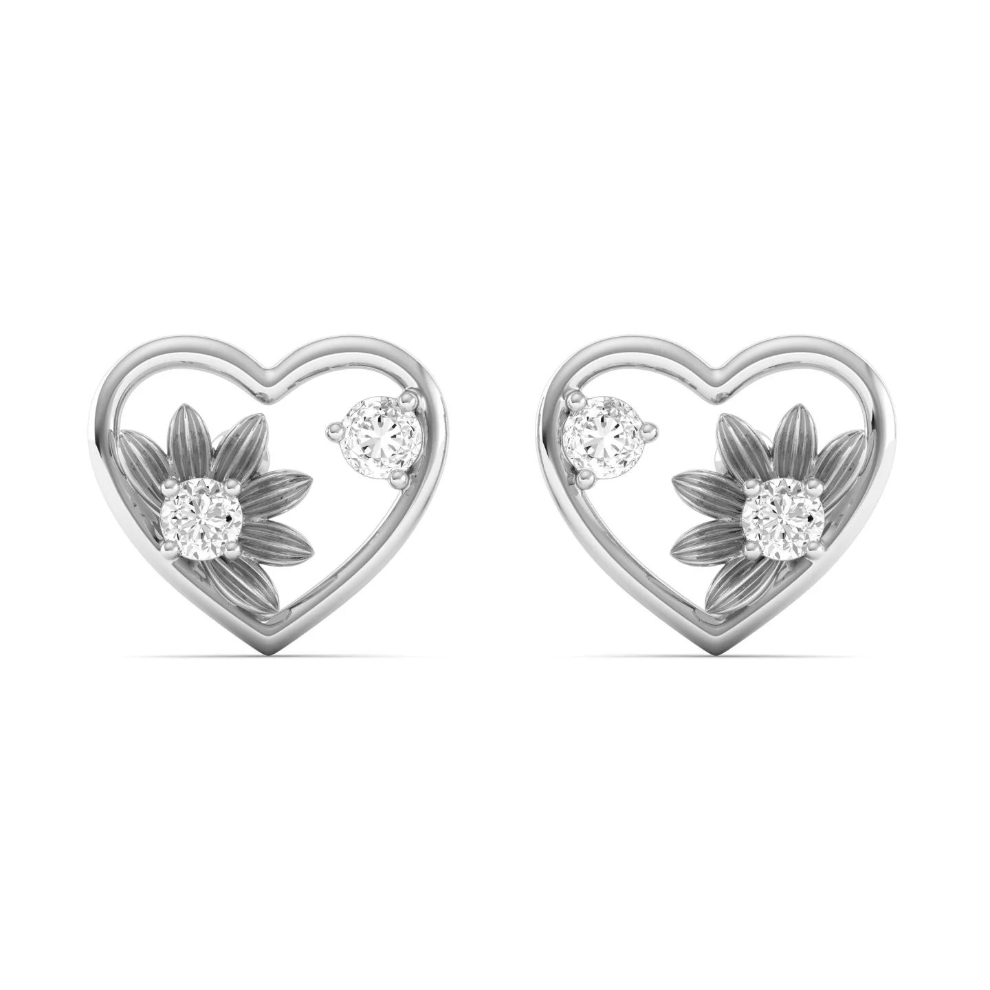 0.16 CT Lab Diamond Heart Floral Ear Studs in 9KT Gold | Elegant Everyday Earrings - Image 9
