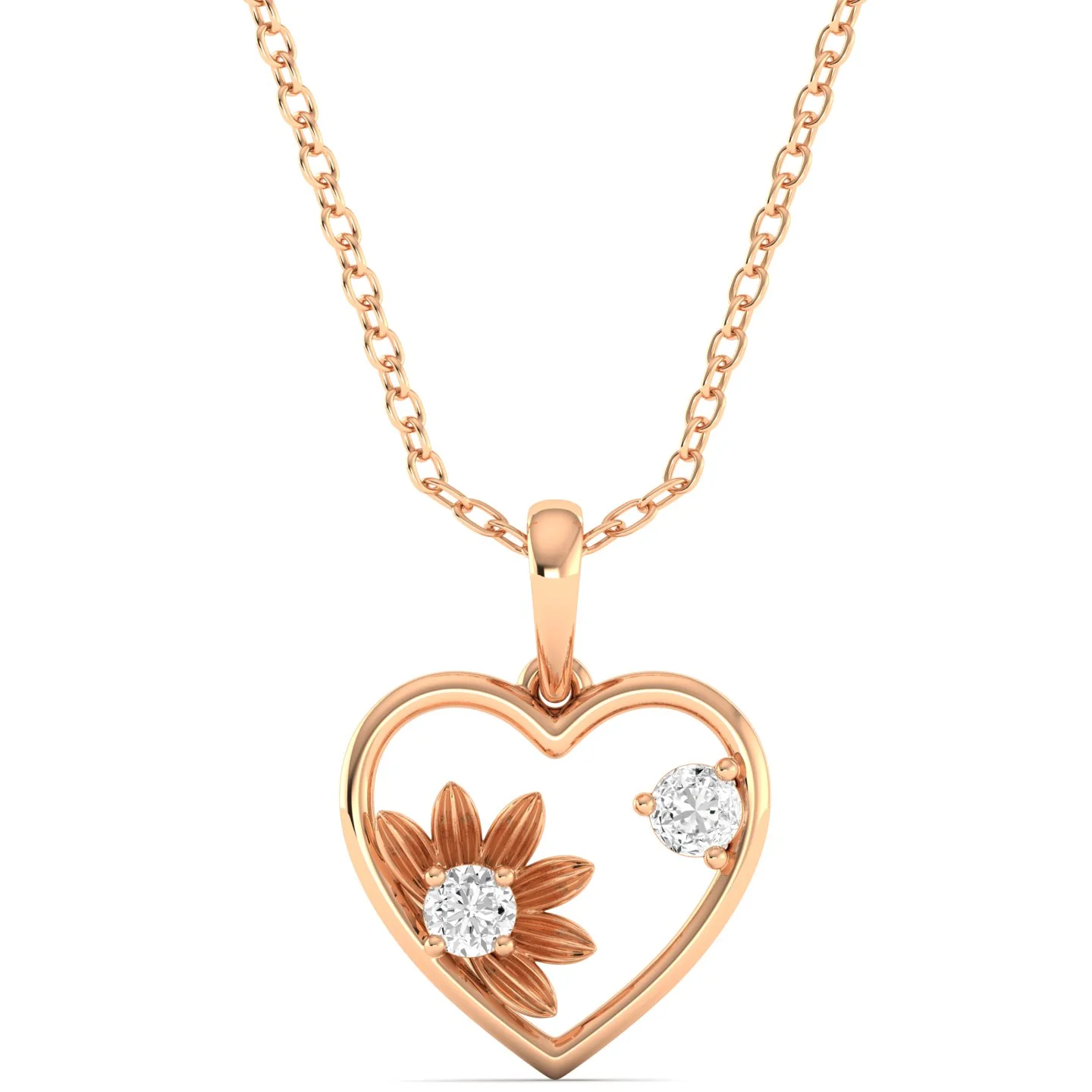 Round Cut Lab Grown Diamond Heart Floral Pendant 9k Solid Gold - Image 4