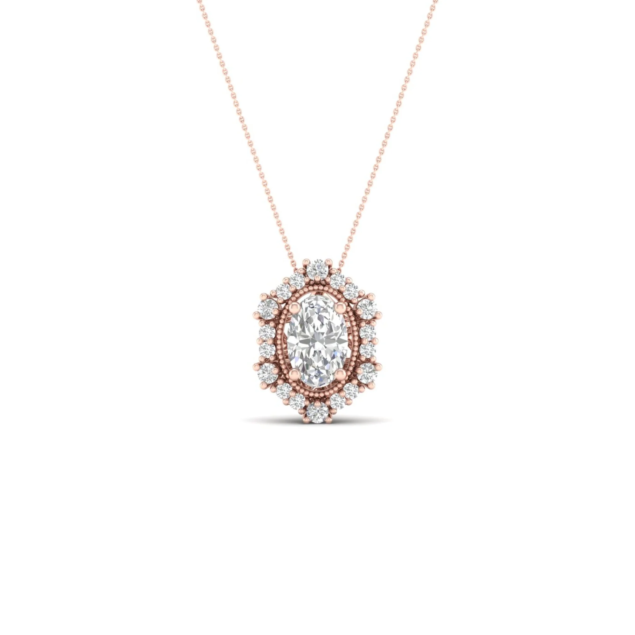 1/2 ctw Oval Hexagonal Halo Pendant - Image 9