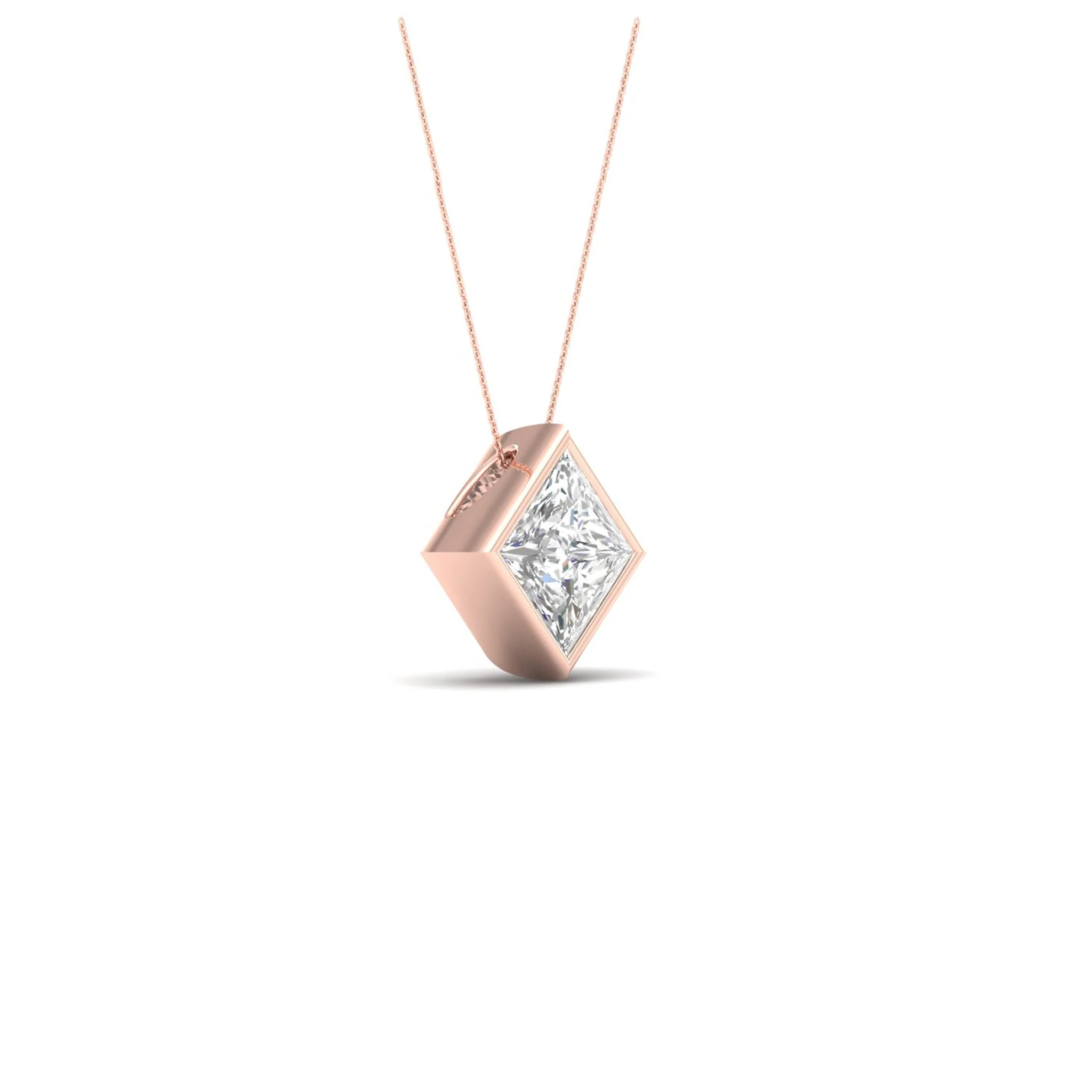 1/2 ctw Princess Bezel Set Solitaire Pendant - Image 11