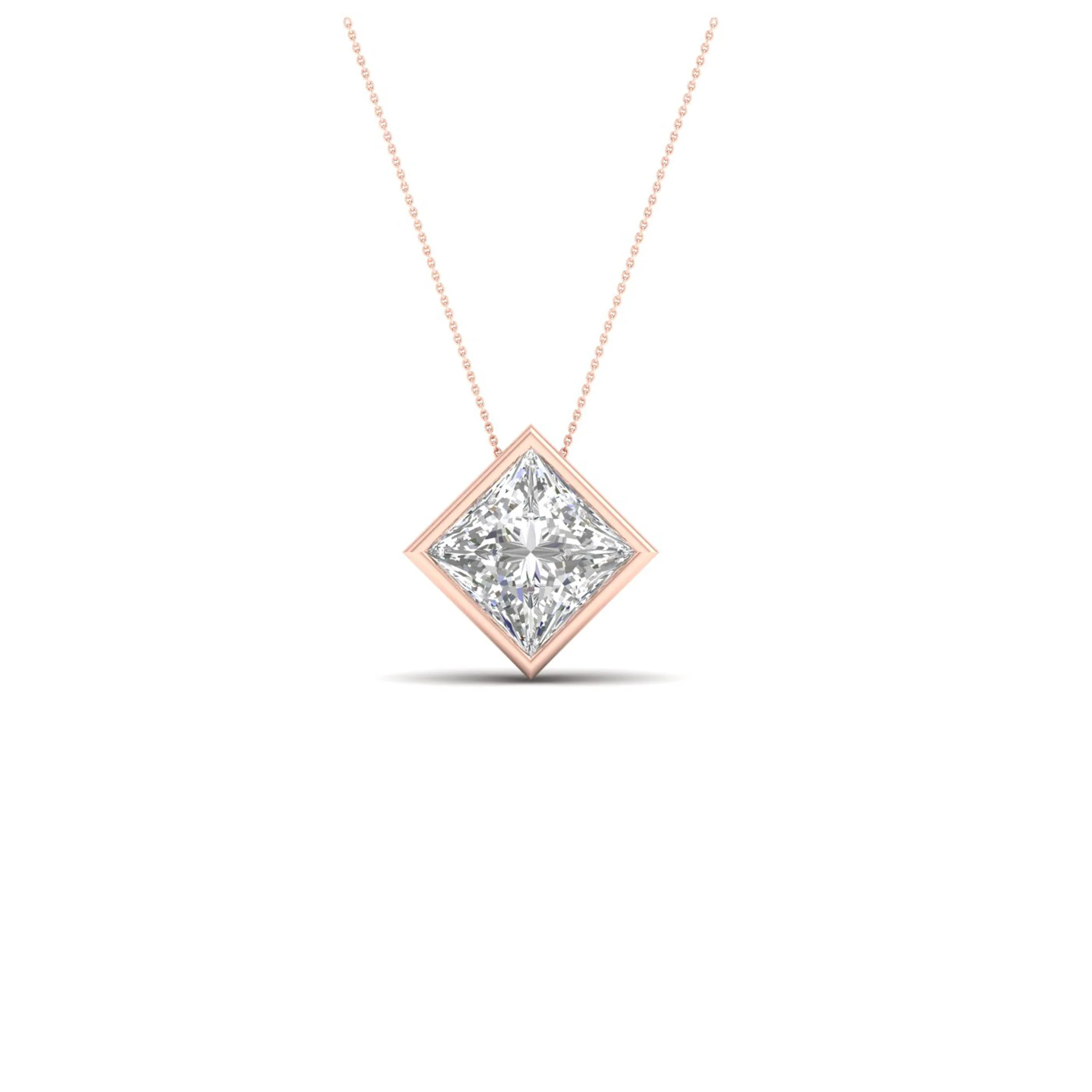 1/2 ctw Princess Bezel Set Solitaire Pendant - Image 9