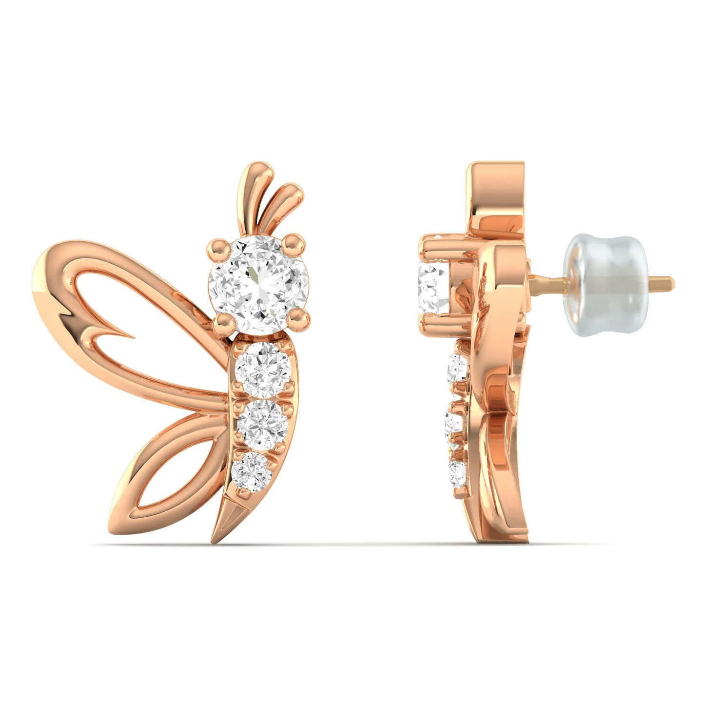 Lab Grown Diamond Butterfly Stud Earrings 9k Solid Gold - Image 5