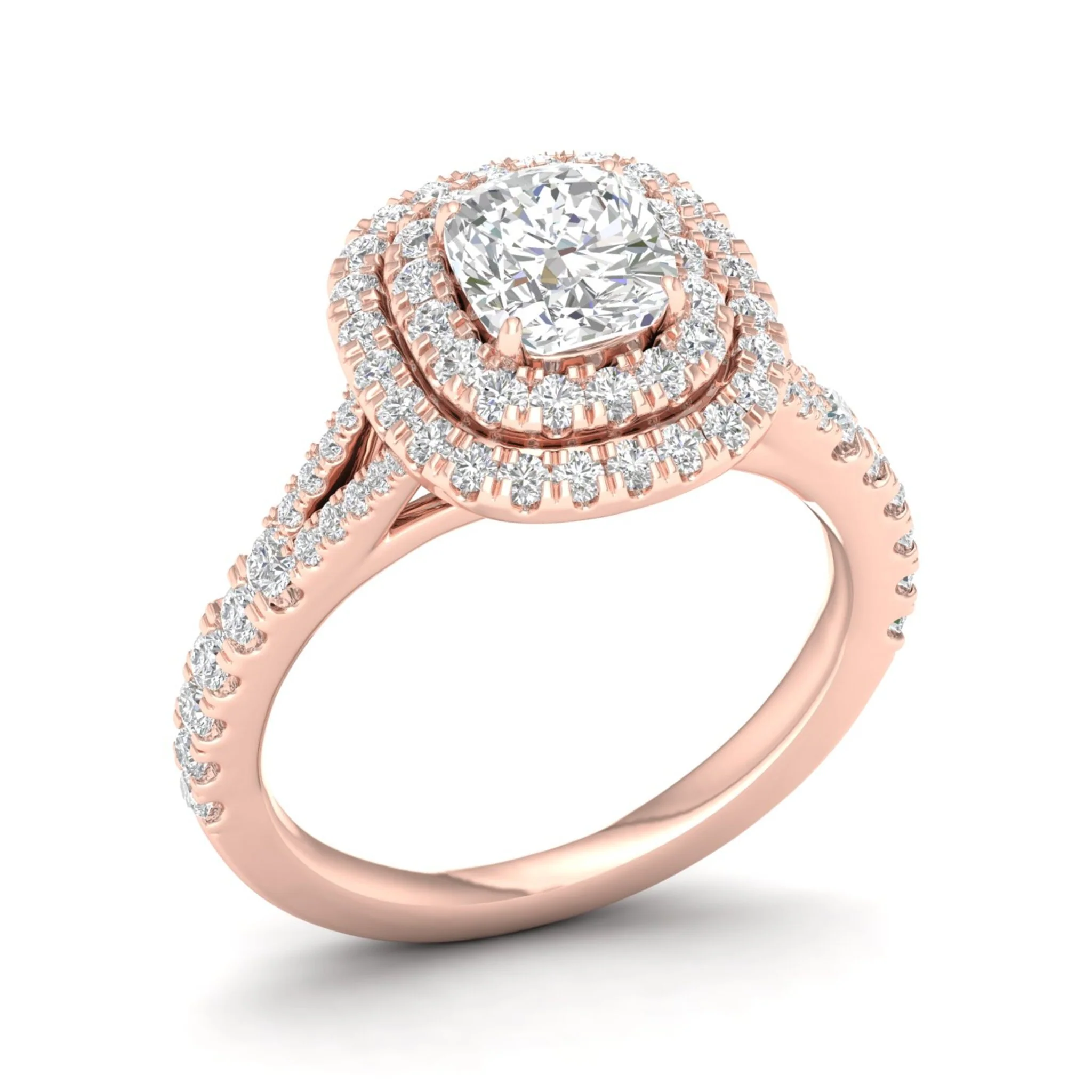 1 7/8 ctw Cushion Double Halo Classic Split Shank Ring - Image 12