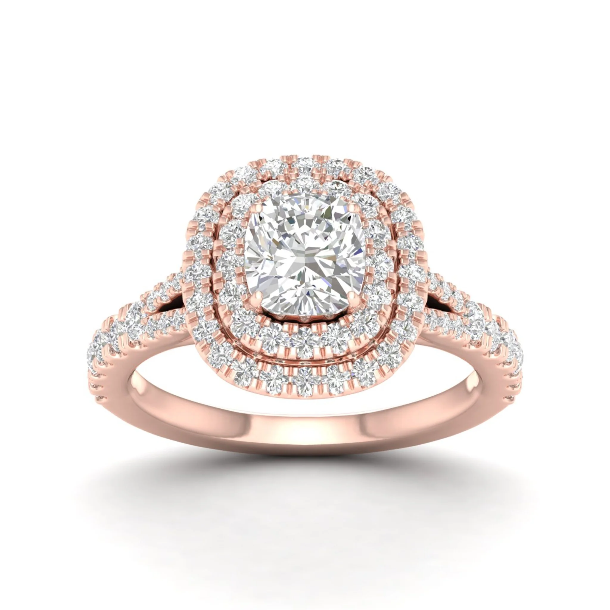 1 7/8 ctw Cushion Double Halo Classic Split Shank Ring - Image 9
