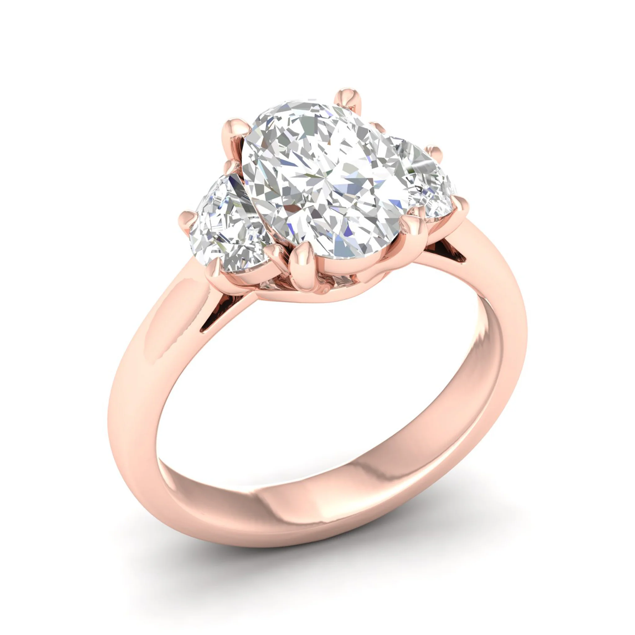 2 1/2 ctw Oval Halfmoon Three Stone Ring - Image 12