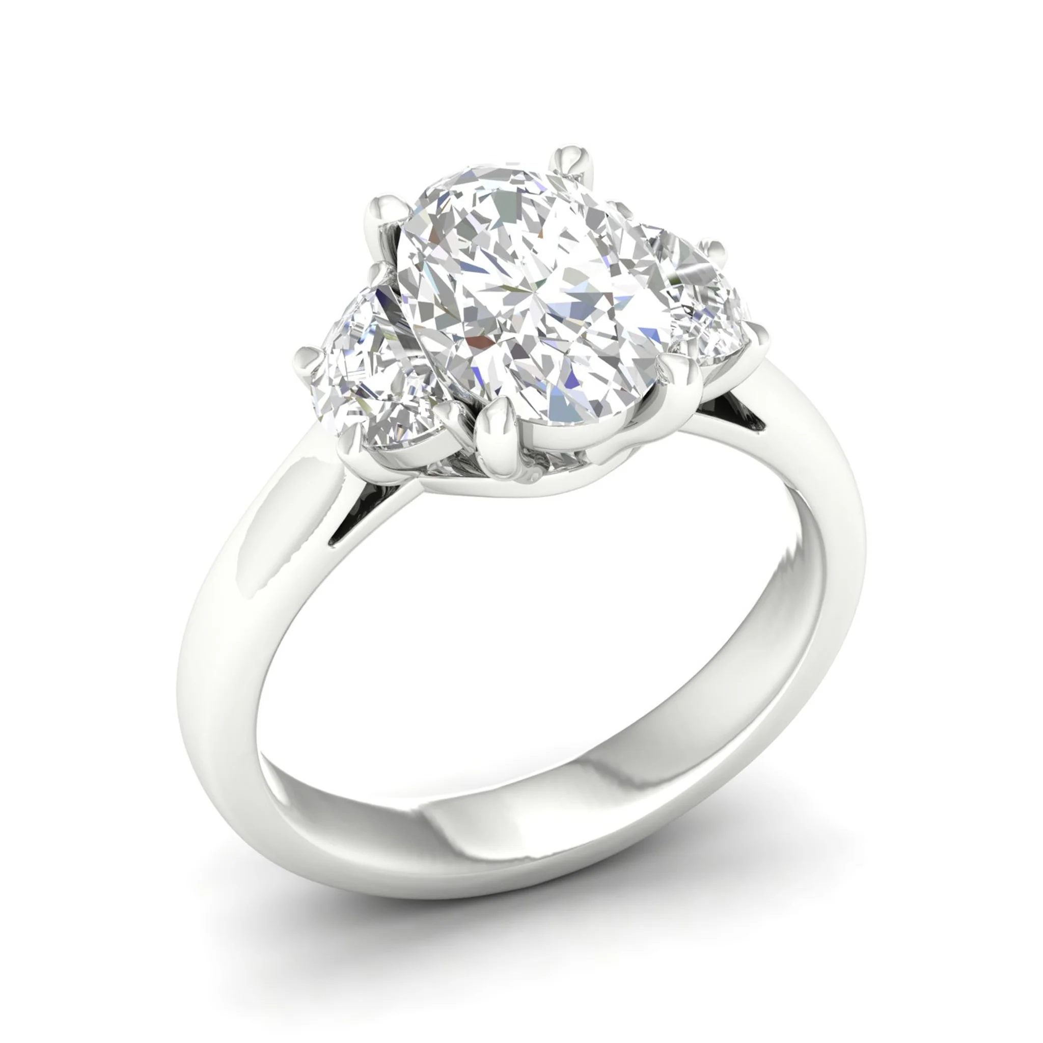 2 1/2 ctw Oval Halfmoon Three Stone Ring - Image 8