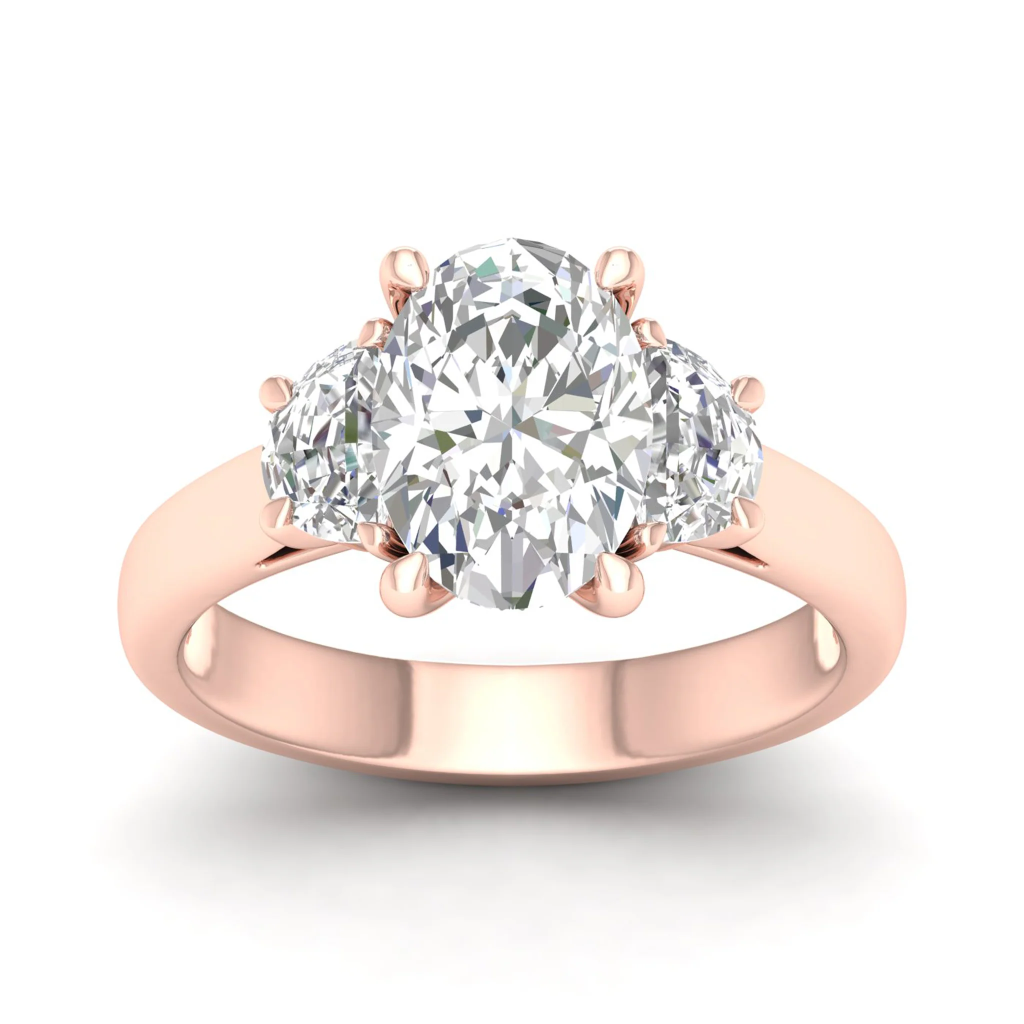 2 1/2 ctw Oval Halfmoon Three Stone Ring - Image 9