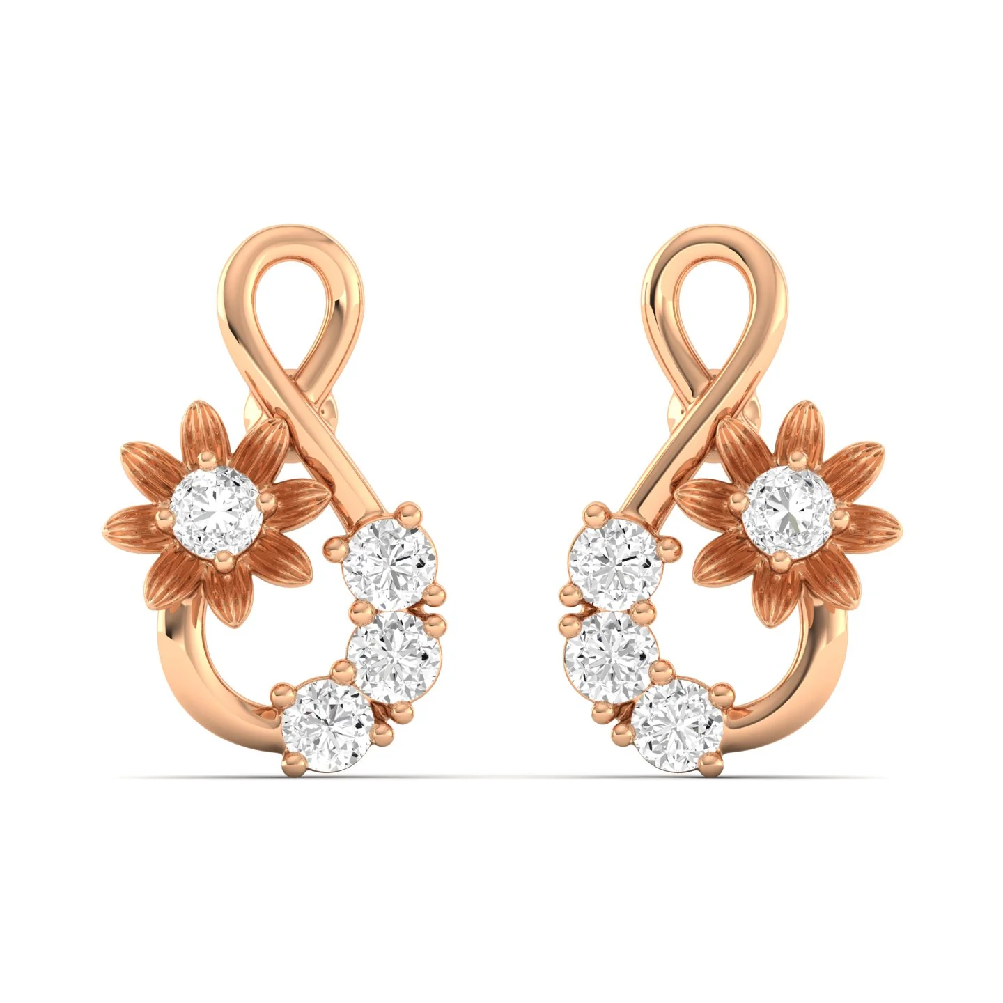 Round Cut Lab Grown Diamond Infinity Stud Earrings - Image 5