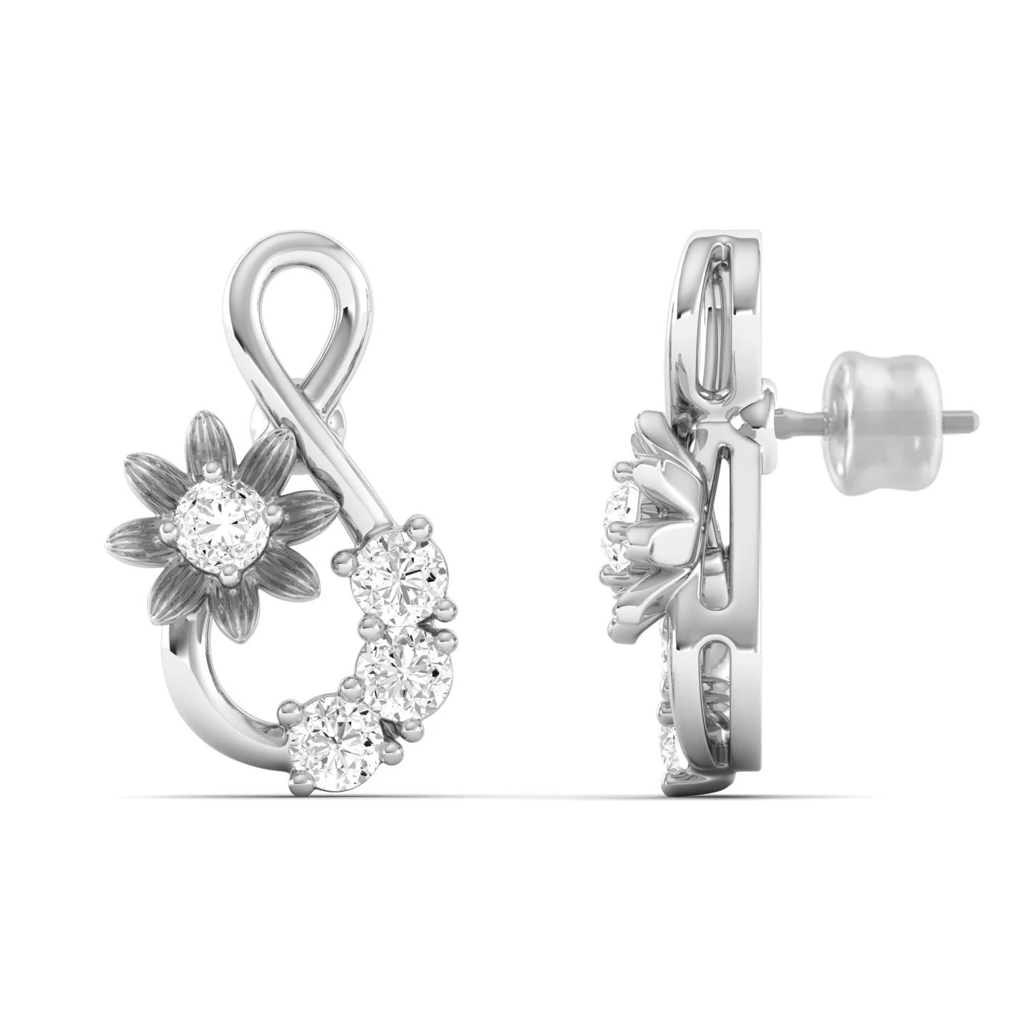 Round Cut Lab Grown Diamond Infinity Stud Earrings - Image 9