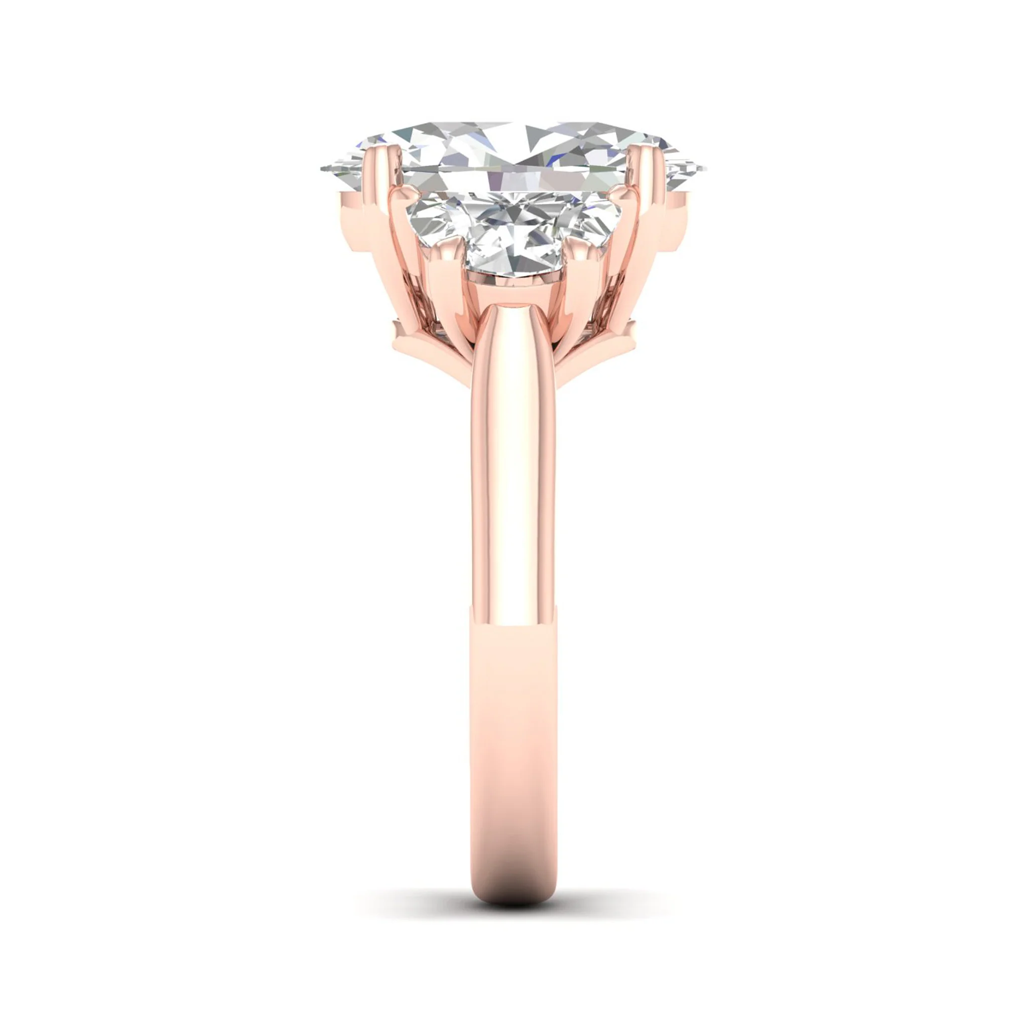 3 3/4 ctw Oval Halfmoon Three Stone Ring - Image 11
