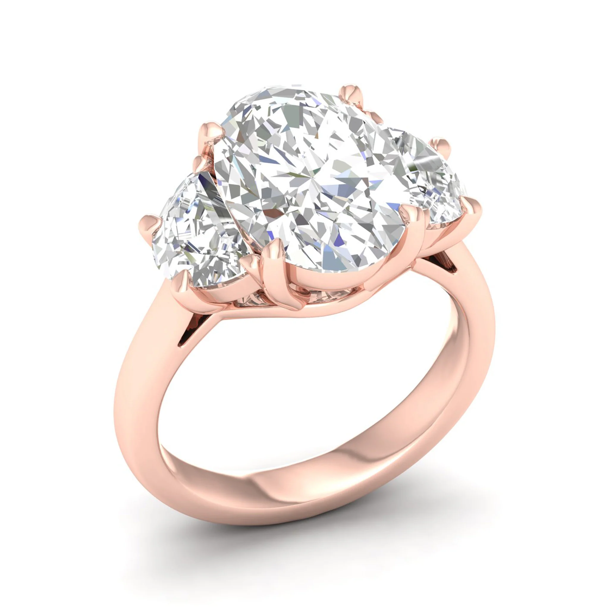 3 3/4 ctw Oval Halfmoon Three Stone Ring - Image 12