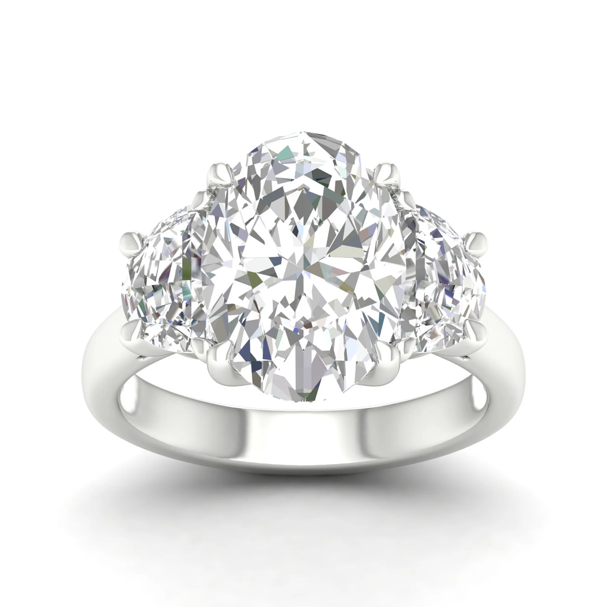 3 3/4 ctw Oval Halfmoon Three Stone Ring - Image 5