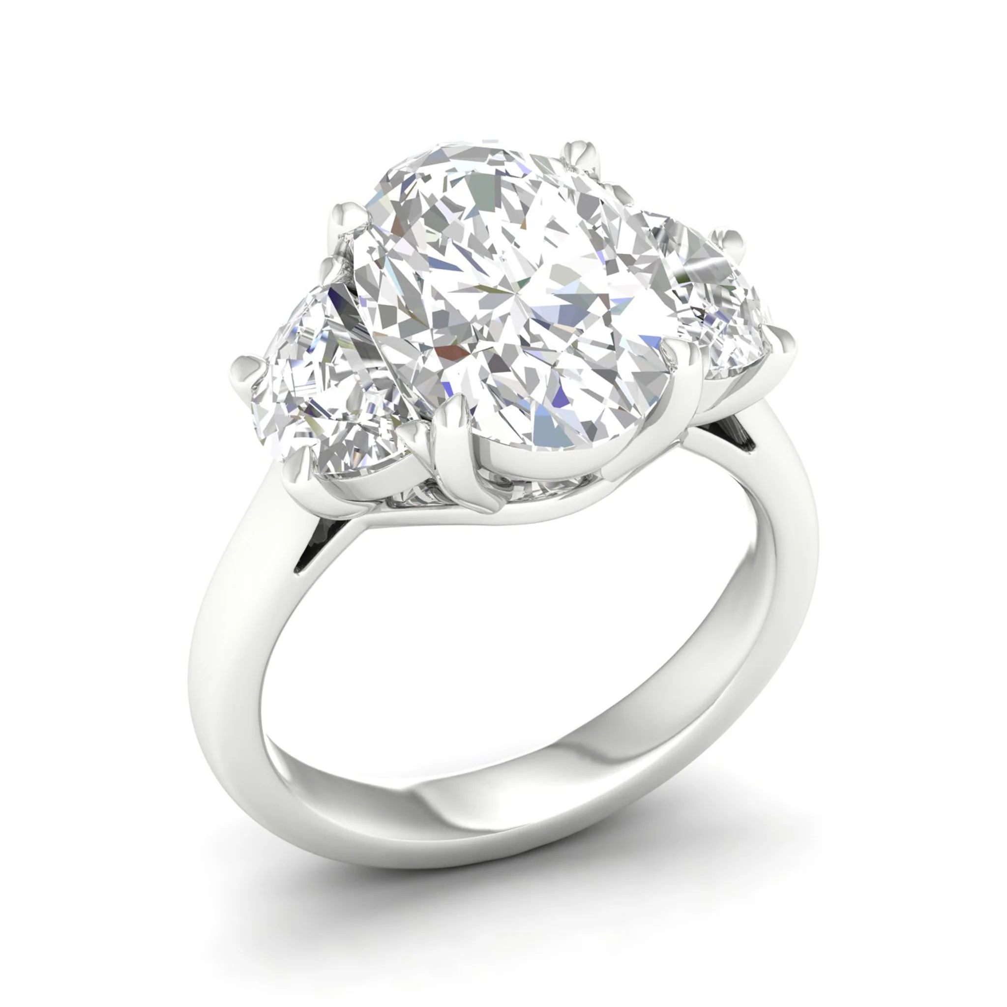 3 3/4 ctw Oval Halfmoon Three Stone Ring - Image 8