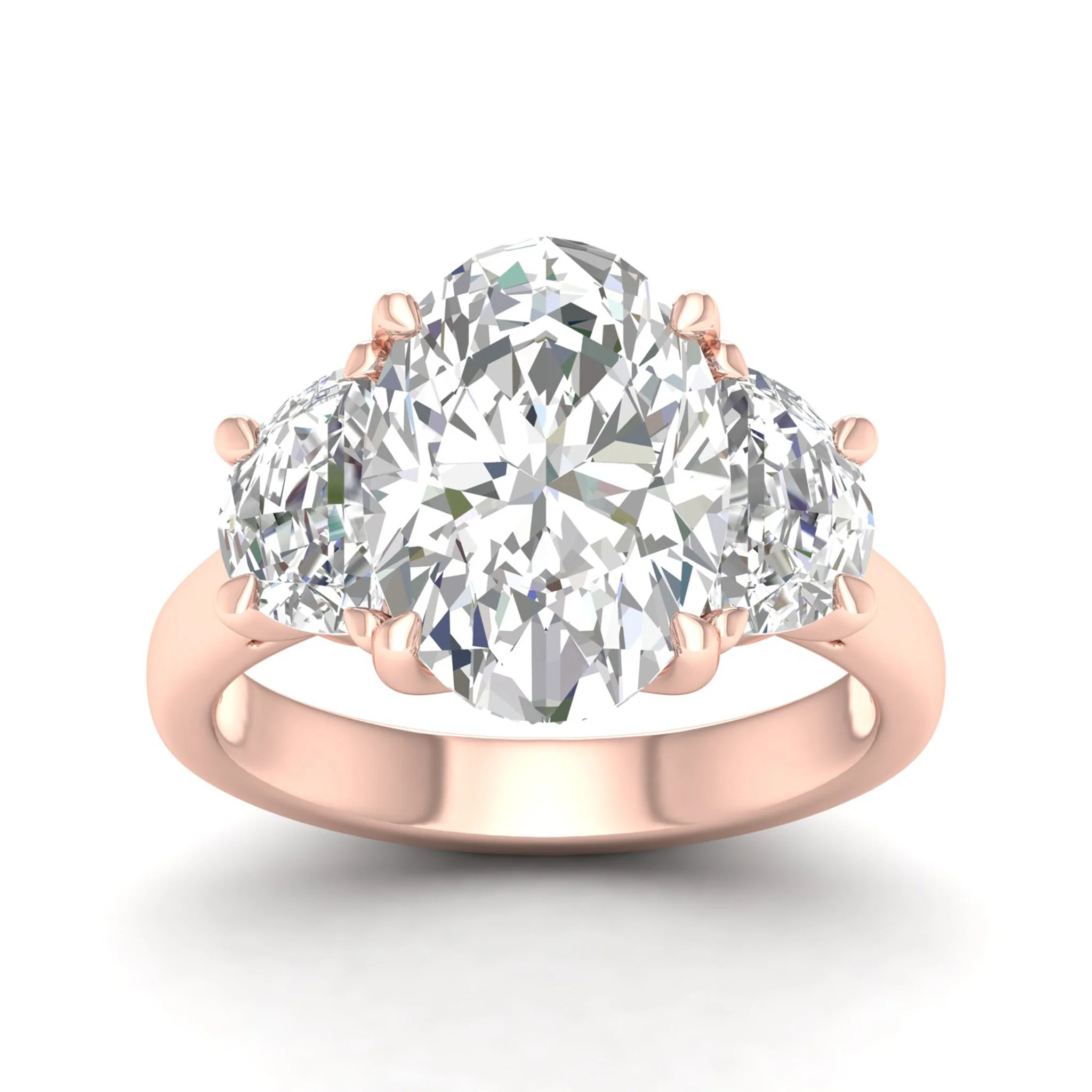 3 3/4 ctw Oval Halfmoon Three Stone Ring - Image 9