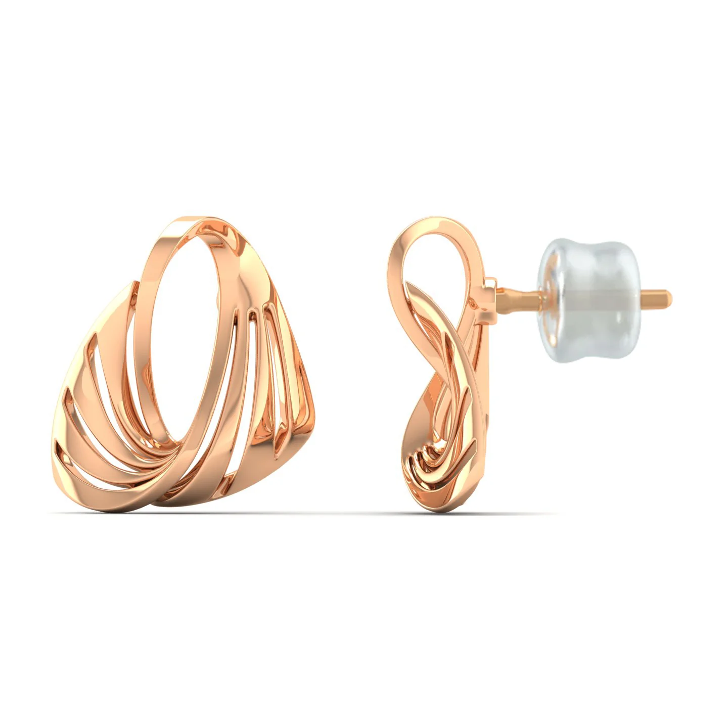 9K Solid Gold Twisted Curved Stud Earrings - Image 4