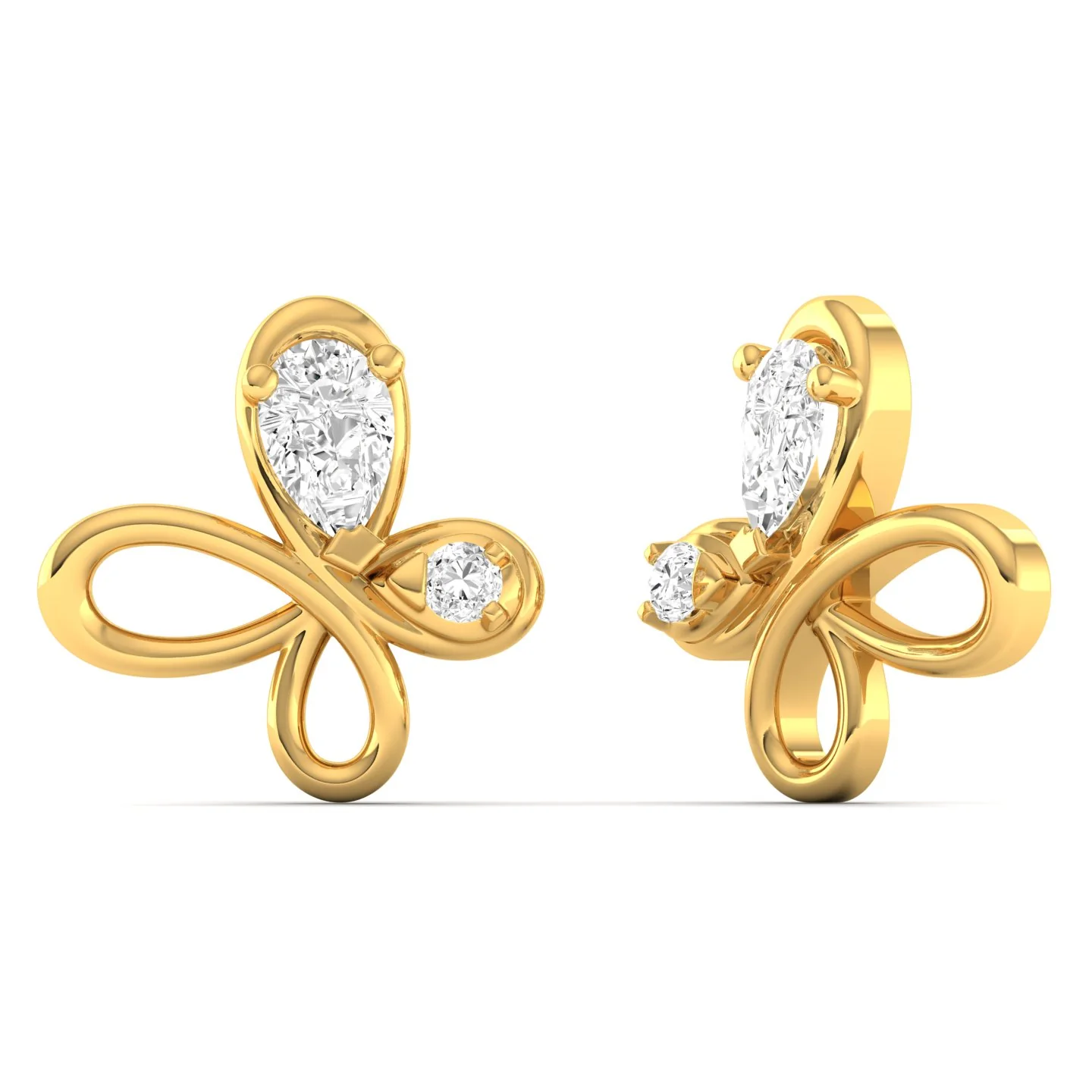 Lab Grown Diamond Flying Butterfly Stud Earrings 9k Solid Gold - Image 3