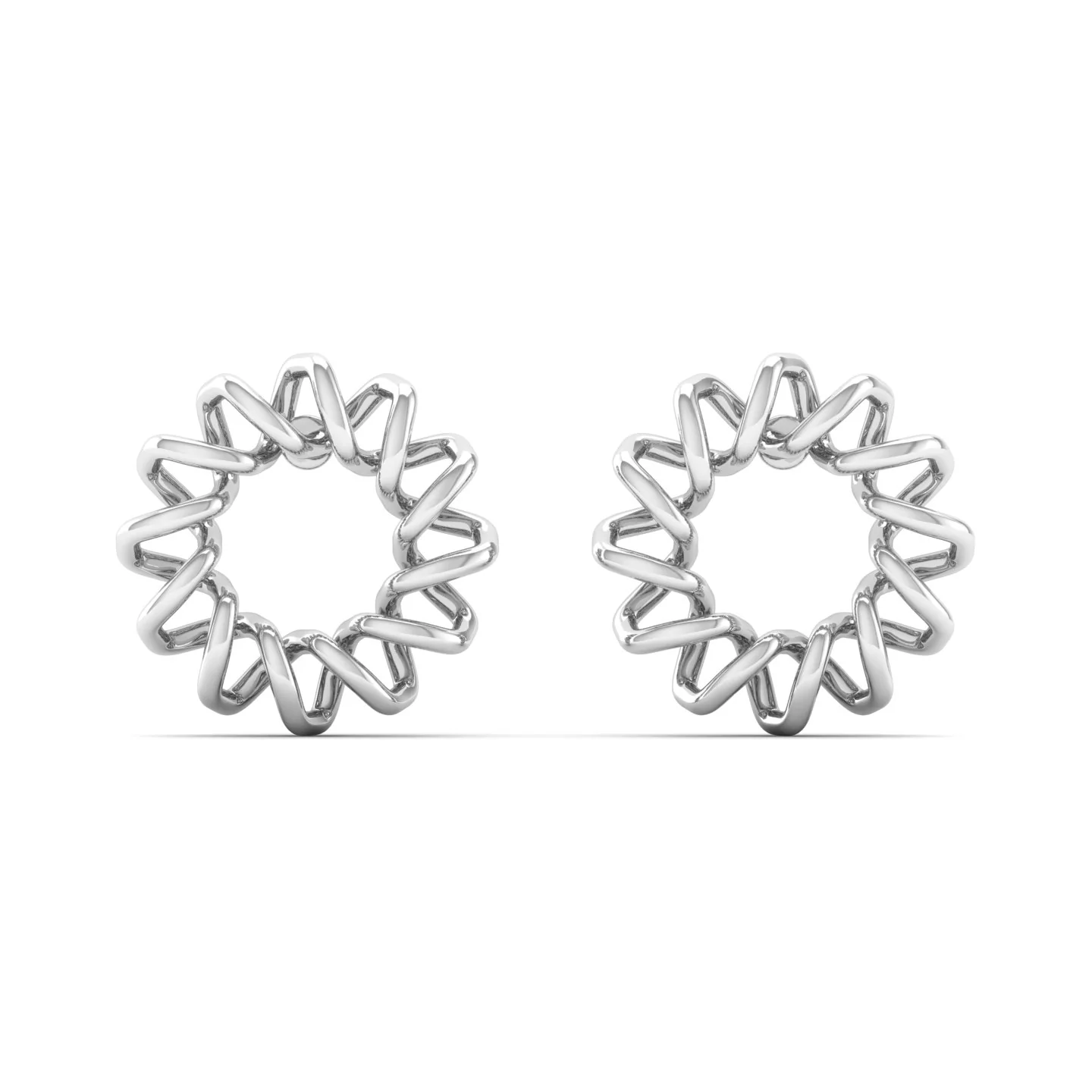 9K Solid Gold Sunflower Round Stud Earrings - Image 3