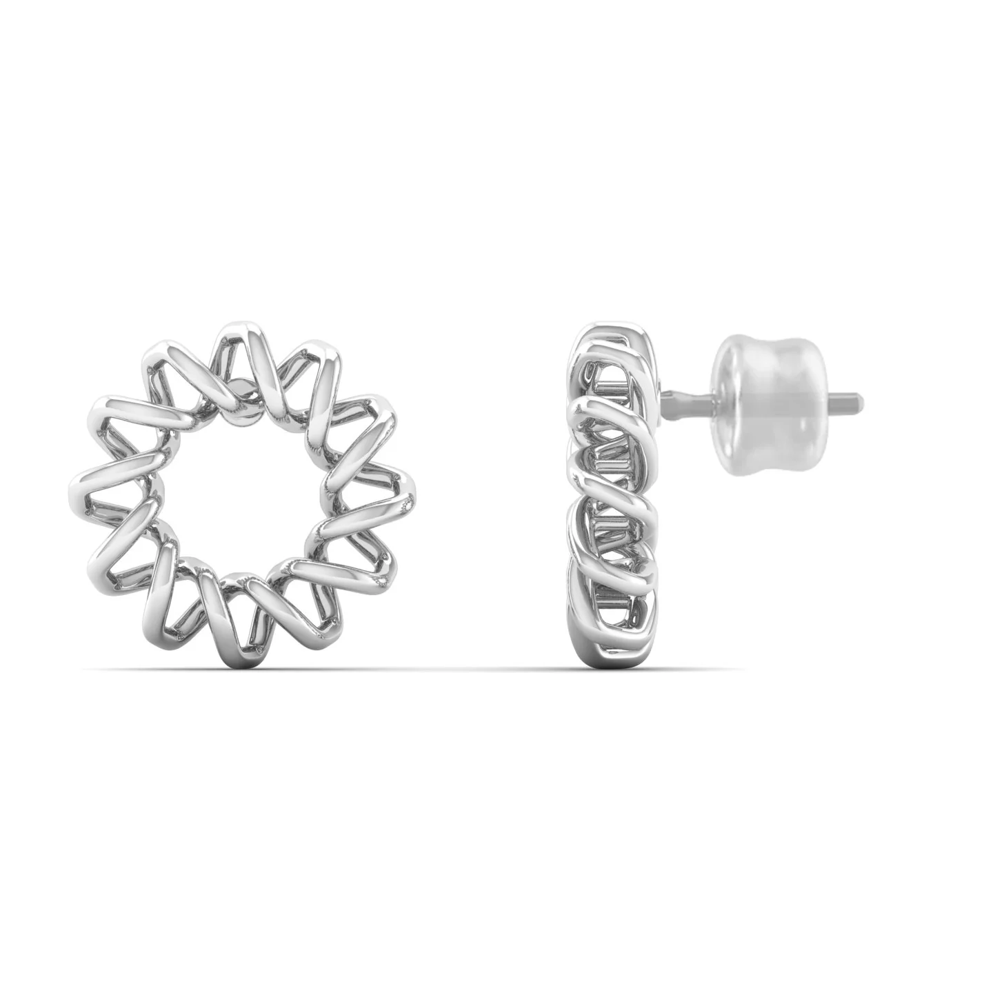 9K Solid Gold Sunflower Round Stud Earrings - Image 4