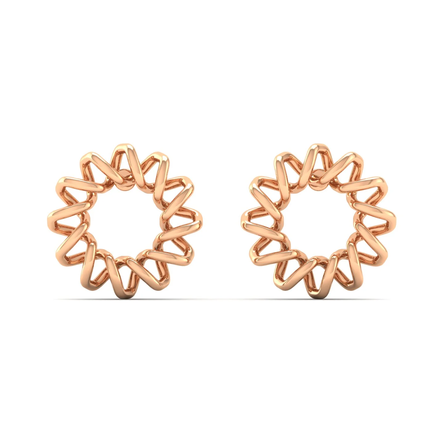 9K Solid Gold Sunflower Round Stud Earrings - Image 5