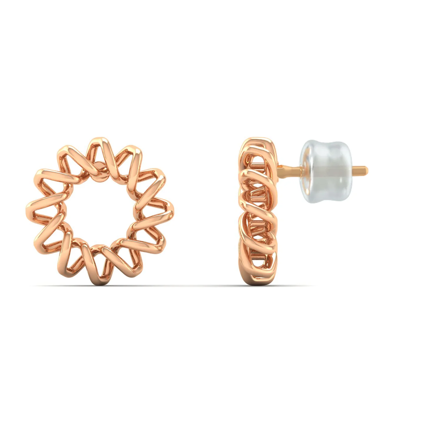 9K Solid Gold Sunflower Round Stud Earrings - Image 6