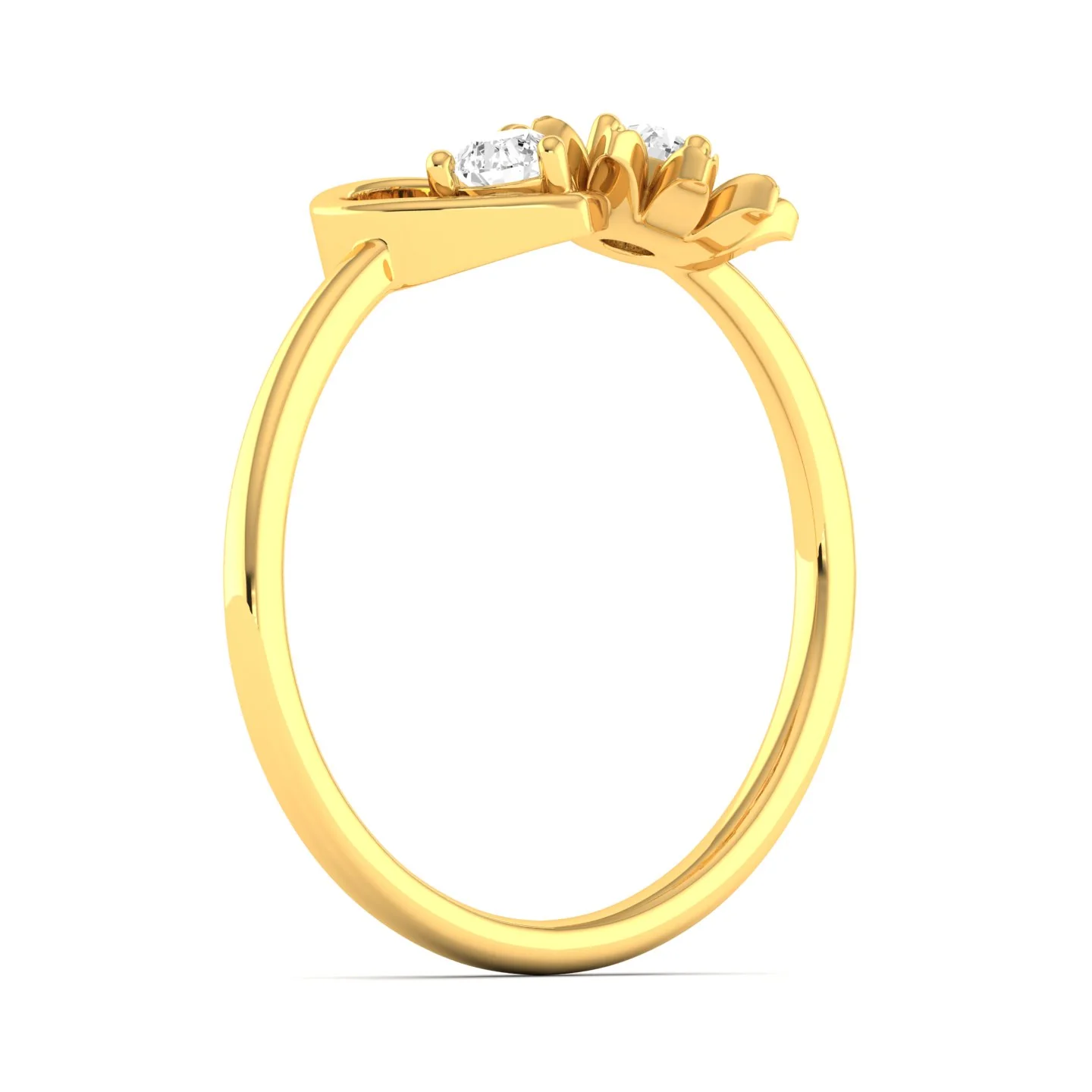 Lab Grown Diamond Two Stone Heart Flower Propose Ring Band 9k Solid Gold - Image 4