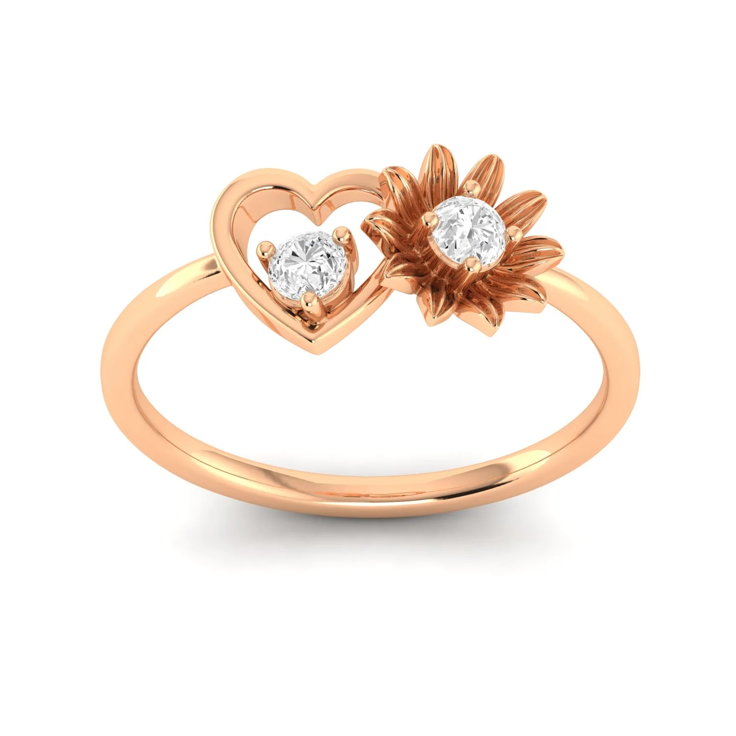 Lab Grown Diamond Two Stone Heart Flower Propose Ring Band 9k Solid Gold - Image 5