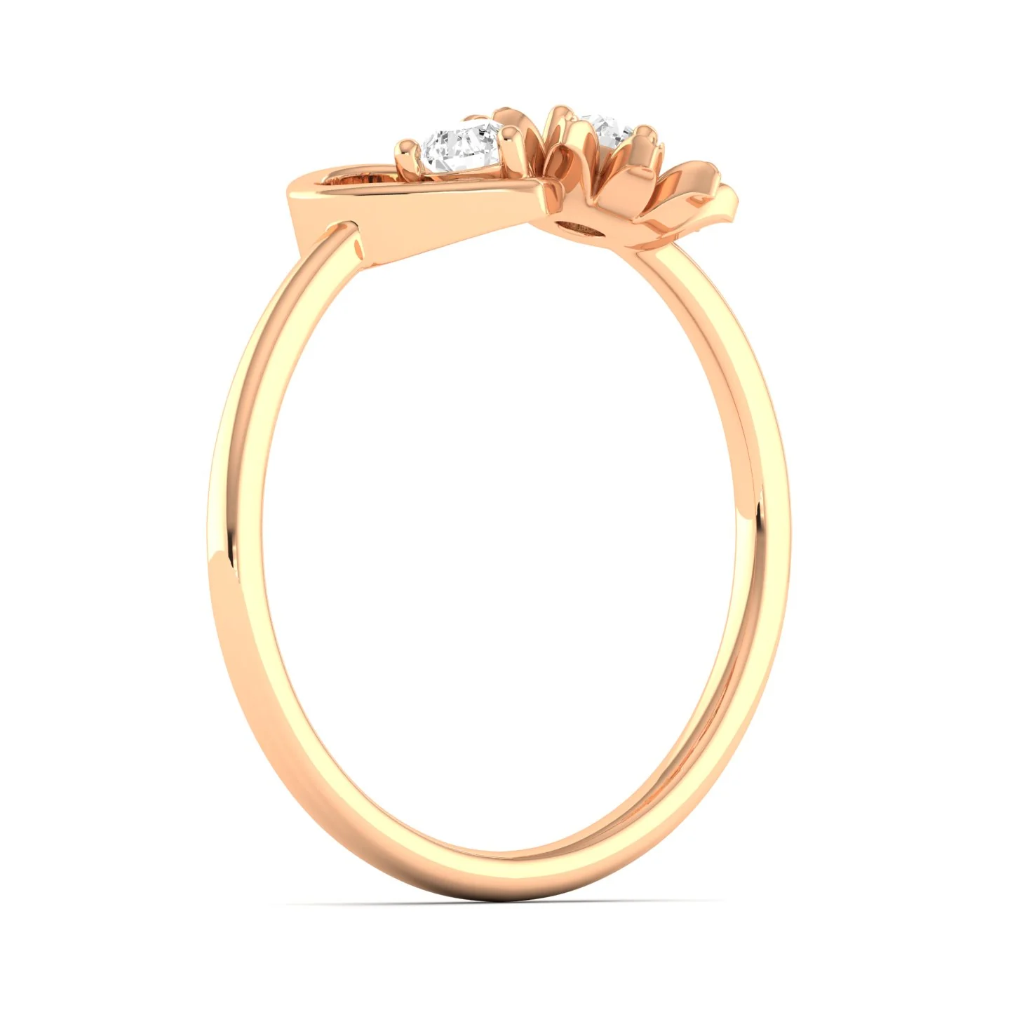 Lab Grown Diamond Two Stone Heart Flower Propose Ring Band 9k Solid Gold - Image 8