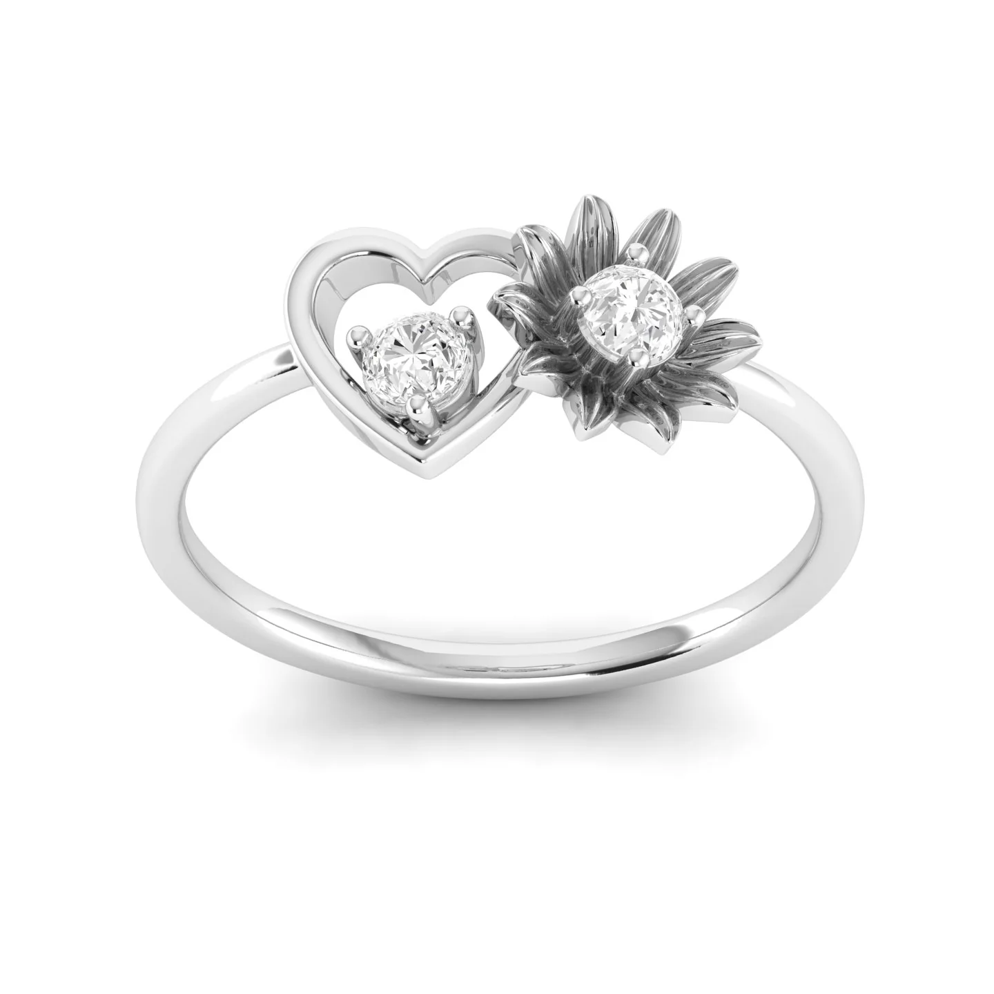Lab Grown Diamond Two Stone Heart Flower Propose Ring Band 9k Solid Gold - Image 9