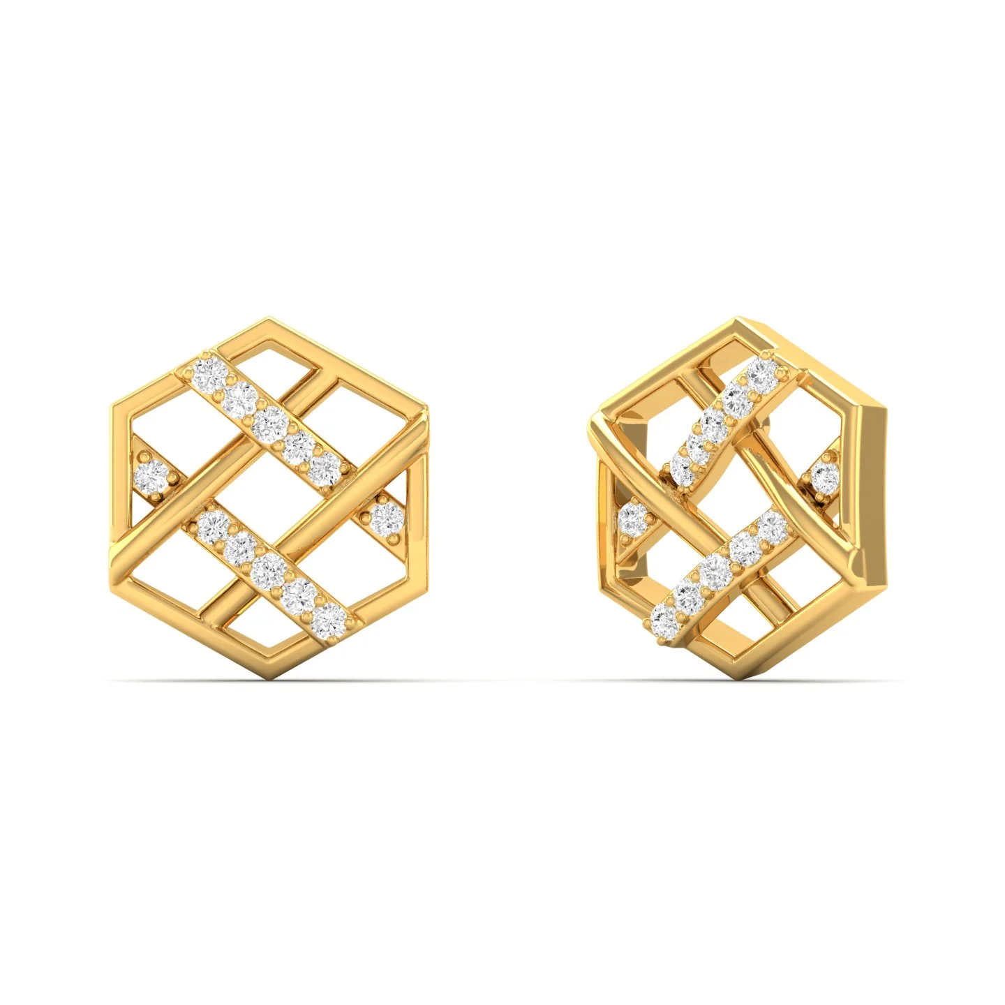 0.10Ct Round Lab Grown Diamond Hexagon Stud Earrings 9k Solid Gold - Image 3