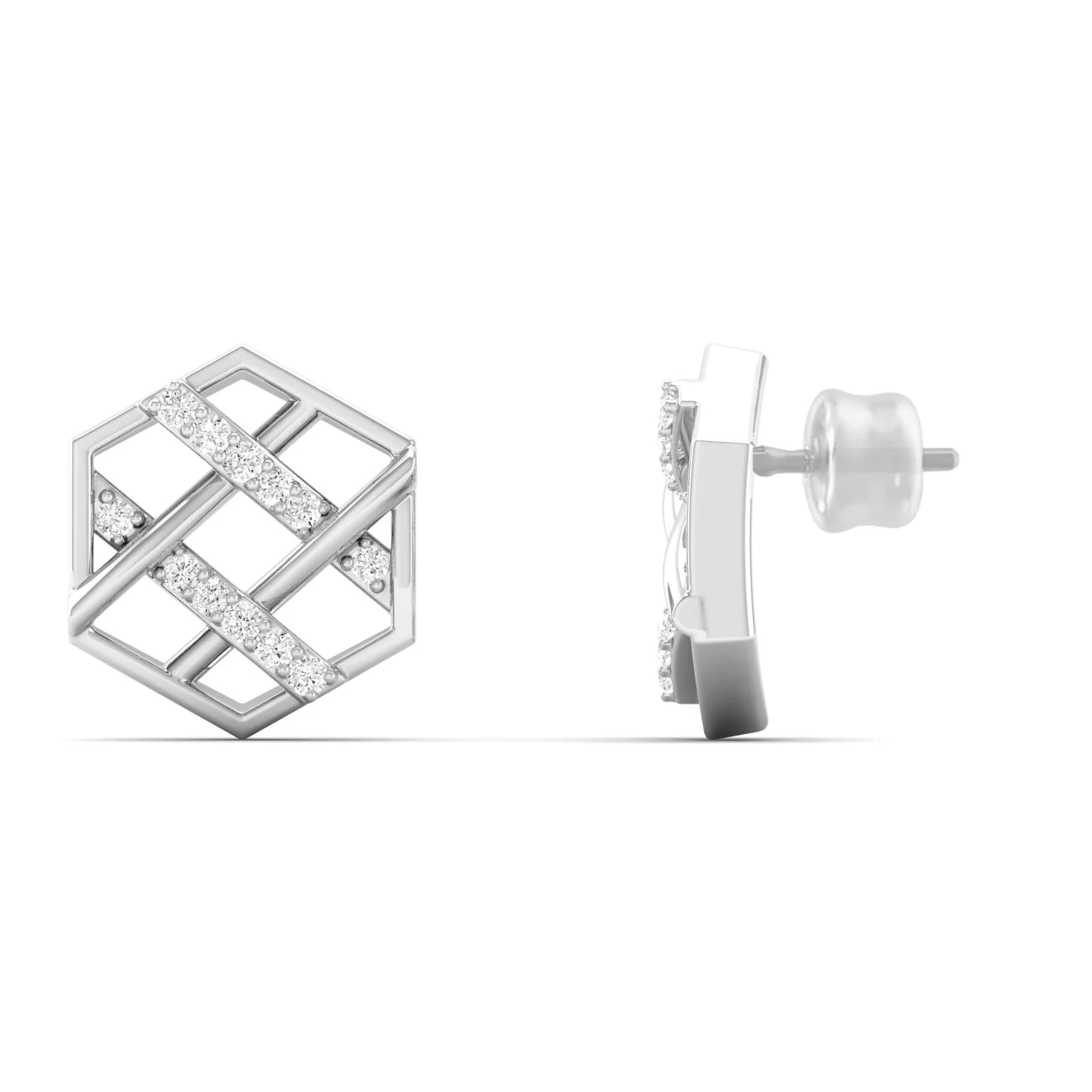0.10Ct Round Lab Grown Diamond Hexagon Stud Earrings 9k Solid Gold - Image 6