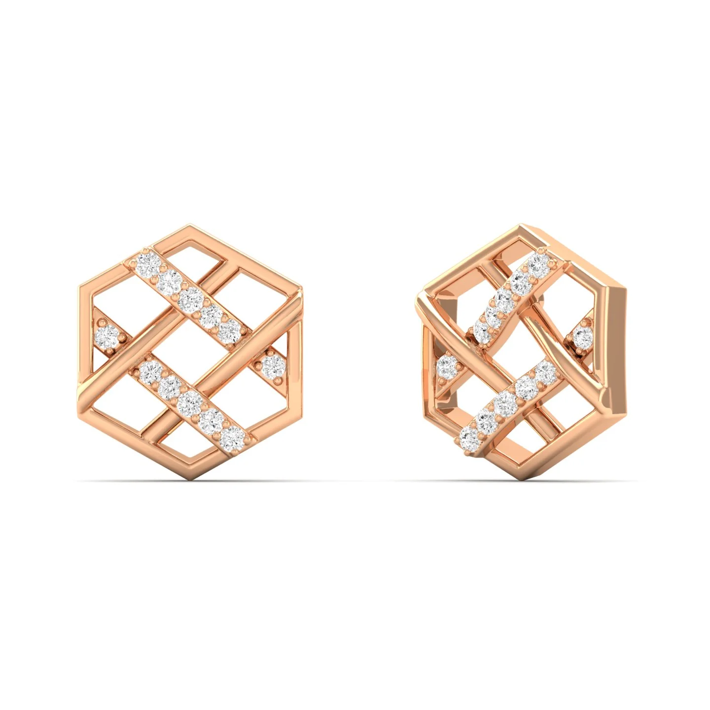 0.10Ct Round Lab Grown Diamond Hexagon Stud Earrings 9k Solid Gold - Image 8