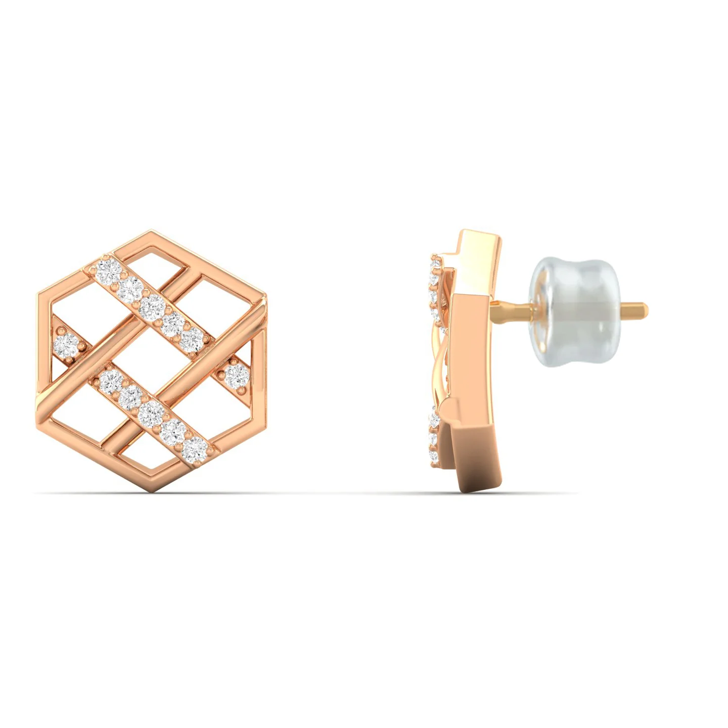 0.10Ct Round Lab Grown Diamond Hexagon Stud Earrings 9k Solid Gold - Image 9