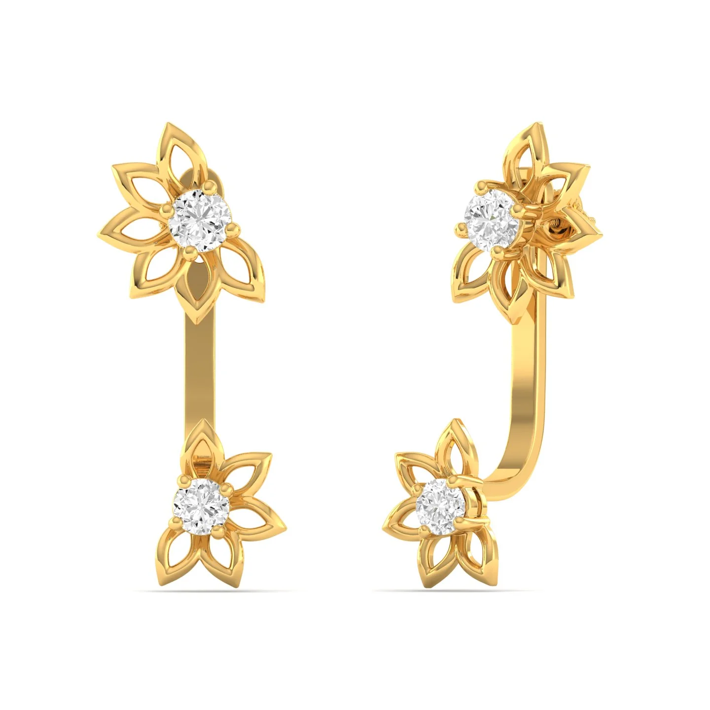 Lab Grown Diamond Floral Stud Earrings 9k Solid Gold - Image 3