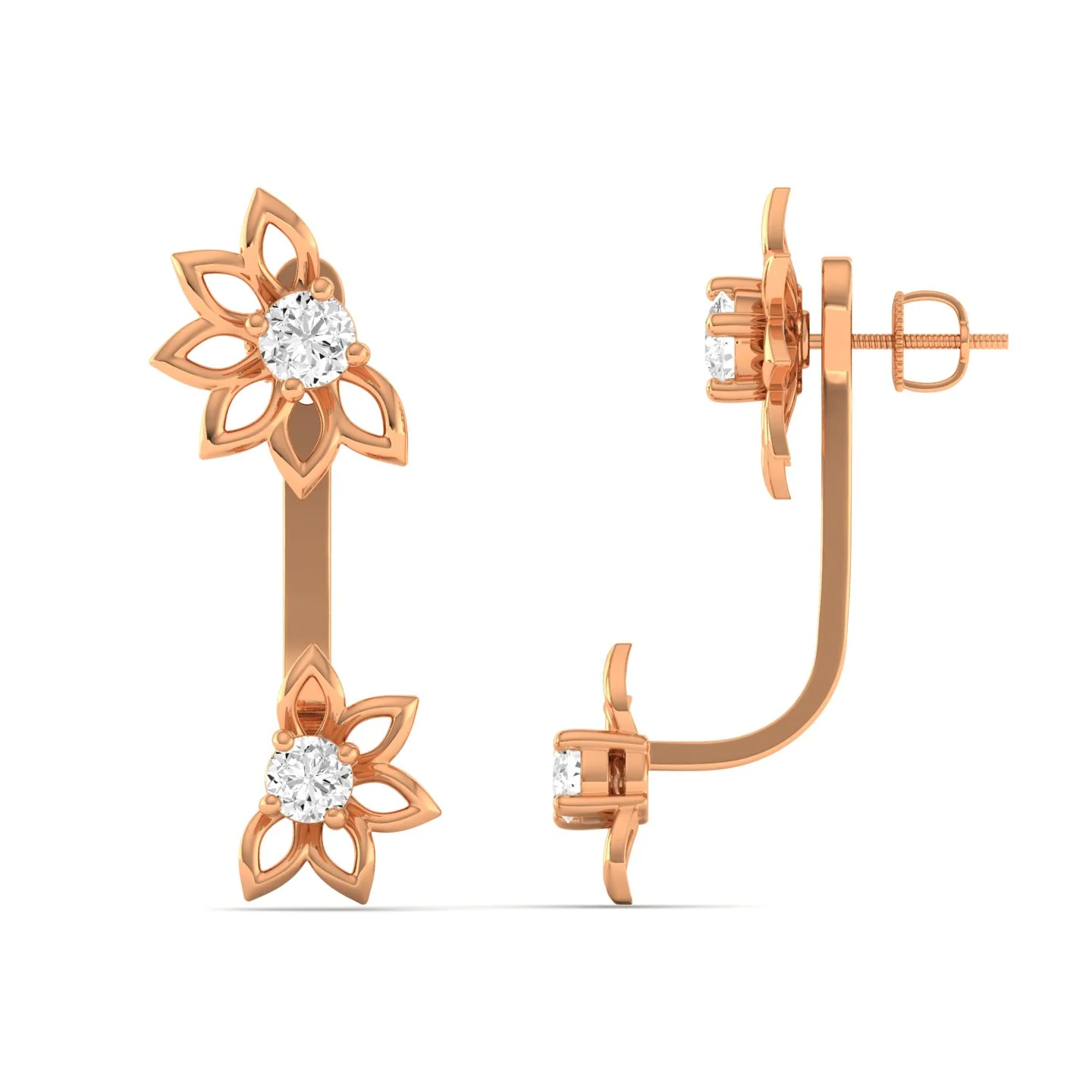 Lab Grown Diamond Floral Stud Earrings 9k Solid Gold - Image 6