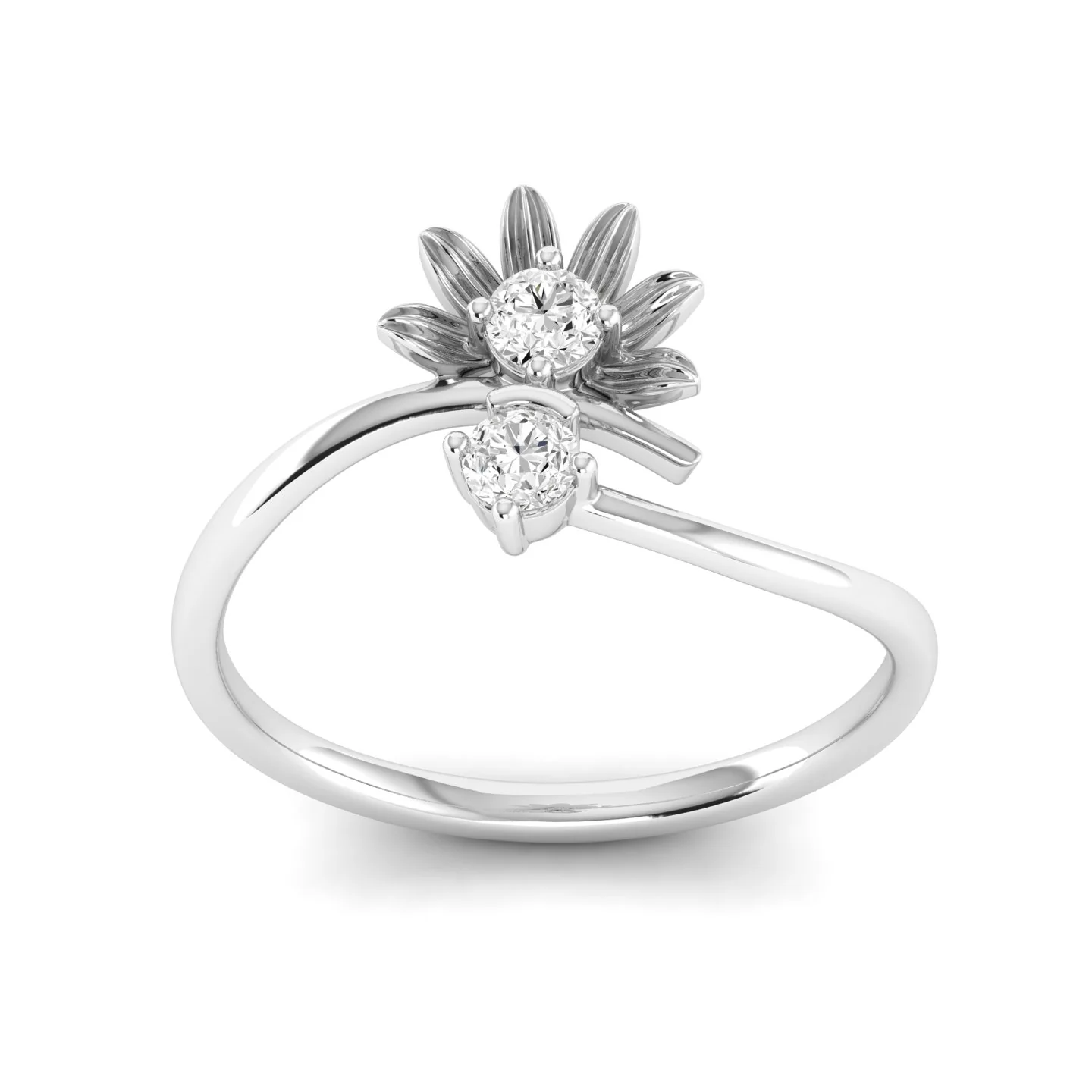 Lab Grown Diamond Two Stone Heart Flower Propose Ring Band 9k Solid Gold - Image 10