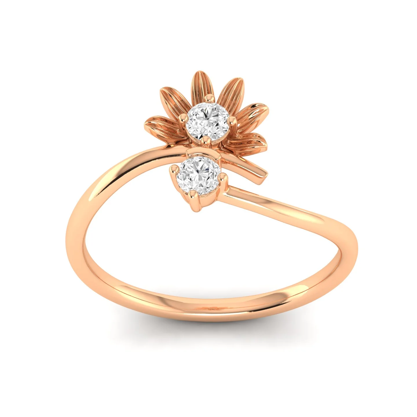 Lab Grown Diamond Two Stone Heart Flower Propose Ring Band 9k Solid Gold - Image 5