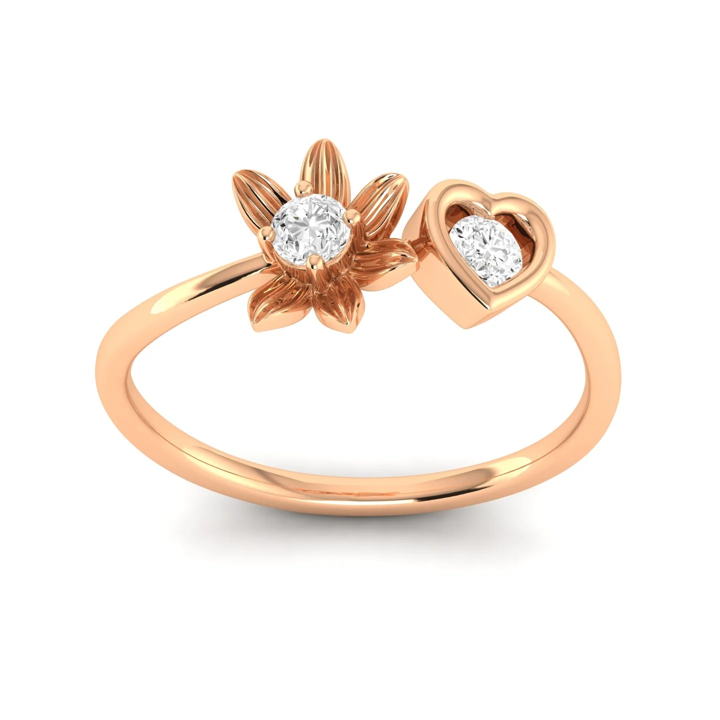 Lab Grown Diamond Two Stone Heart Flower Propose Ring Band 9k Solid Gold - Image 5