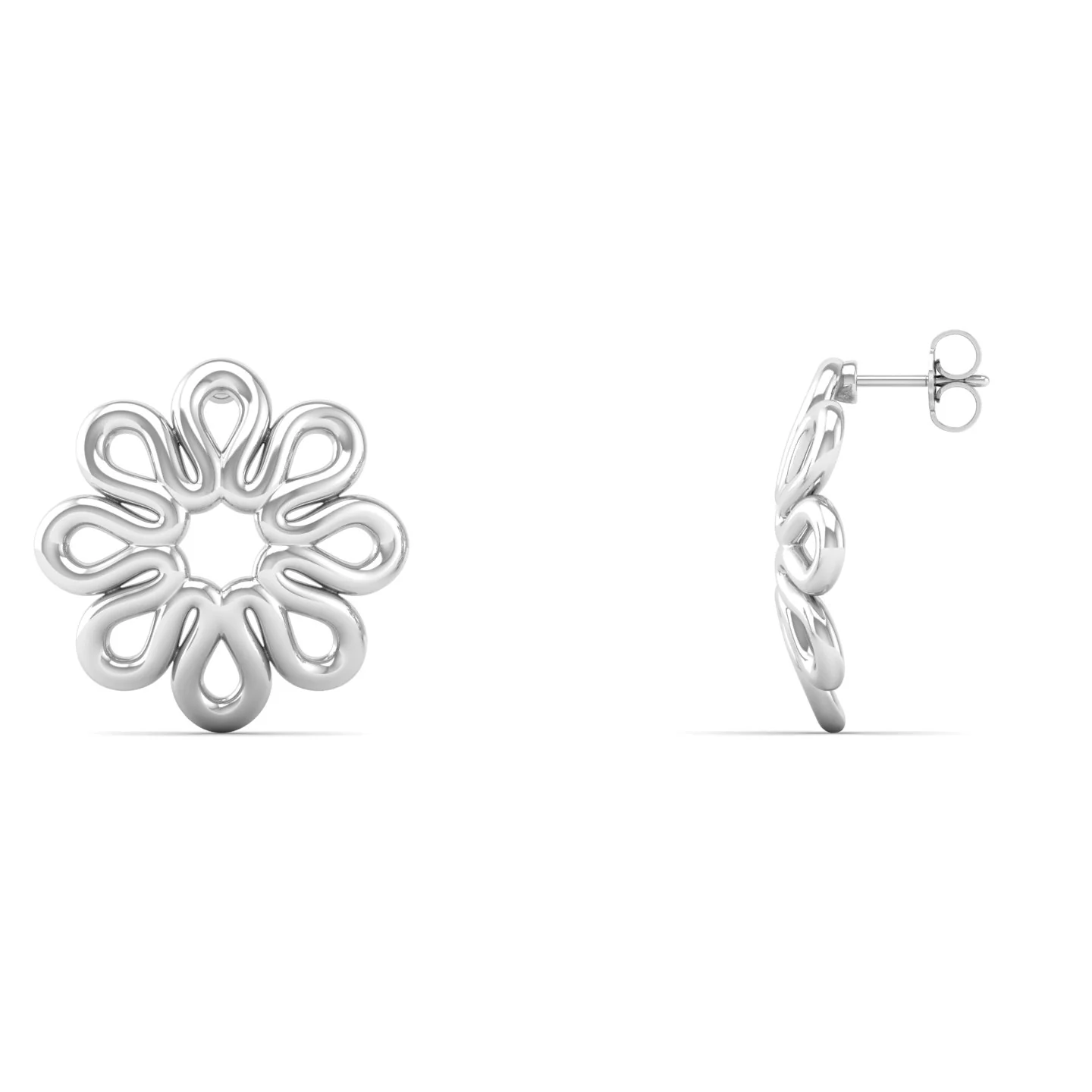 Plain Bloom Silver Ear Stud - Image 4